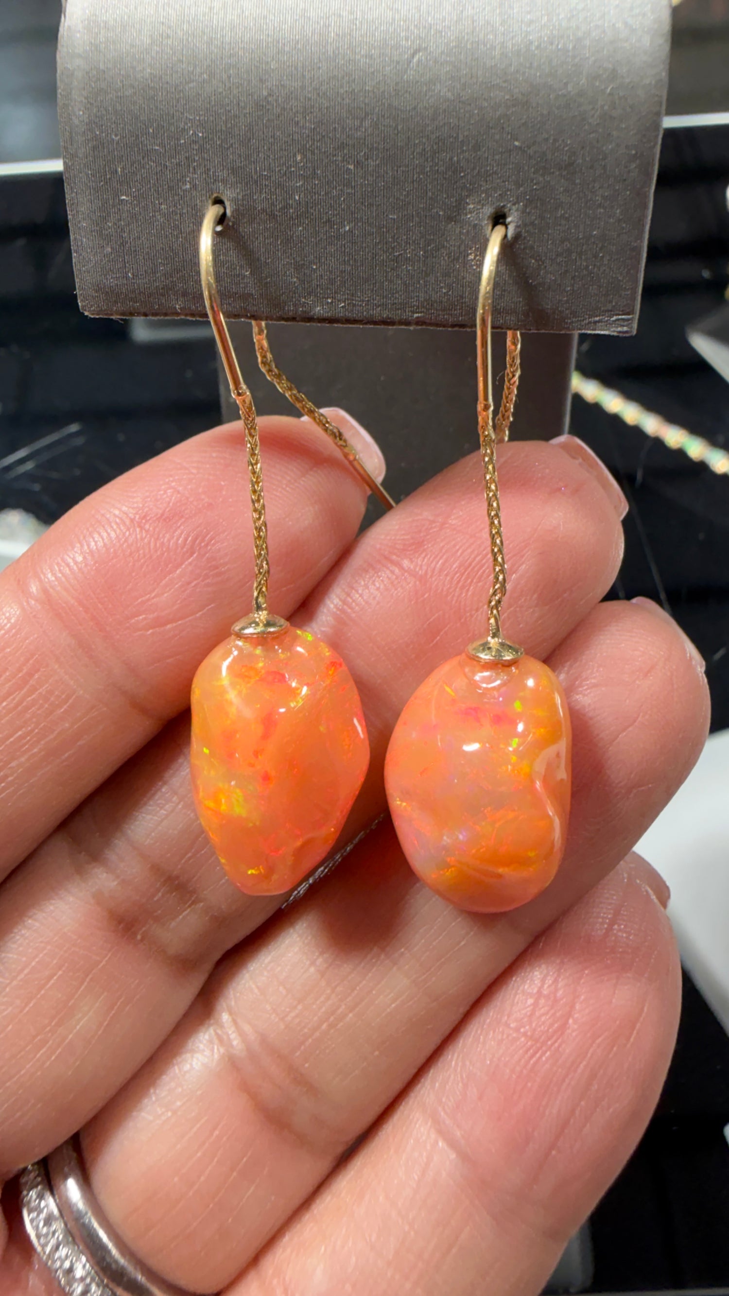 14k Yellow Gold Earrings With Fire Opal