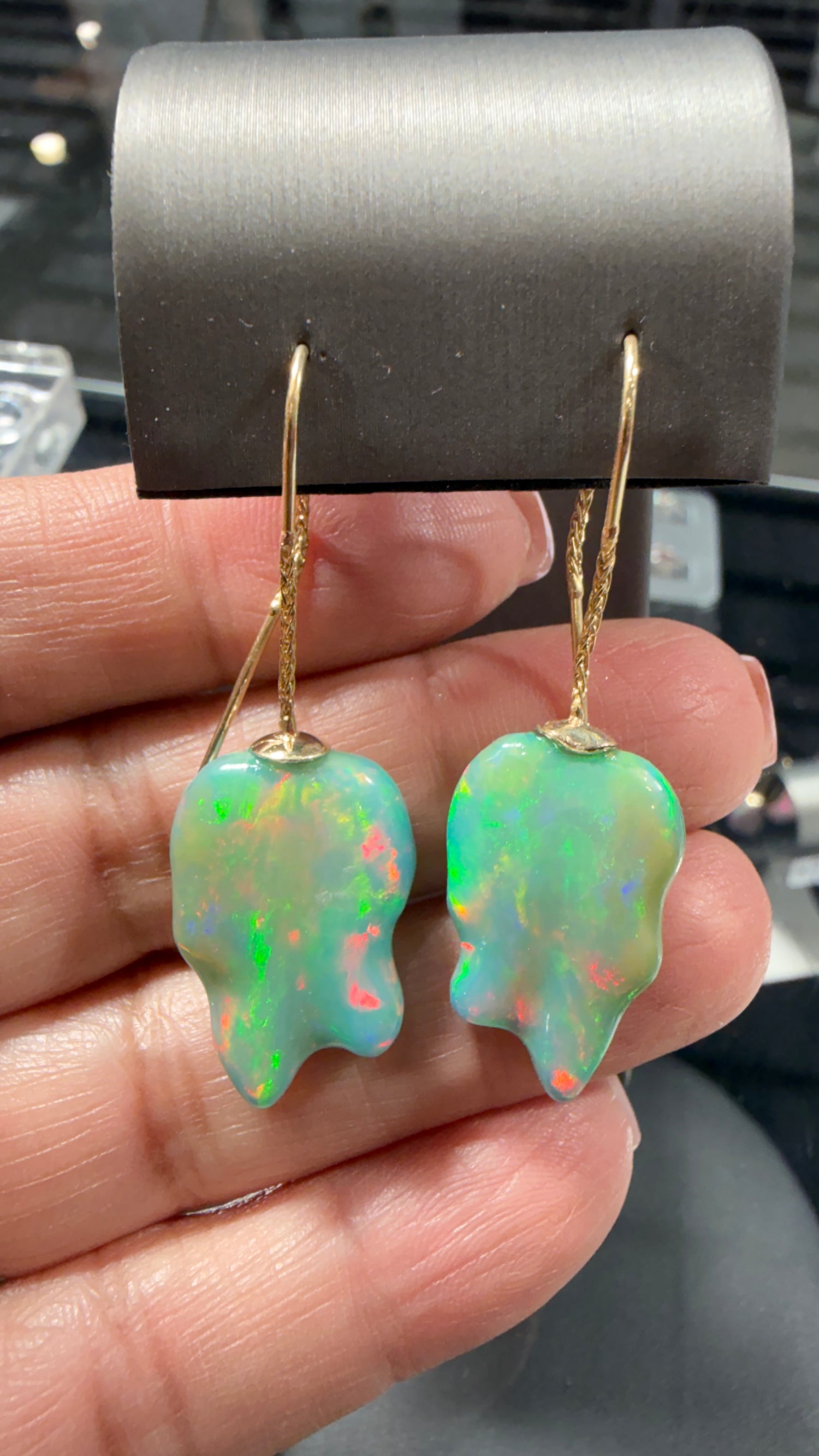 14k Yellow Gold Earrings With Opal
