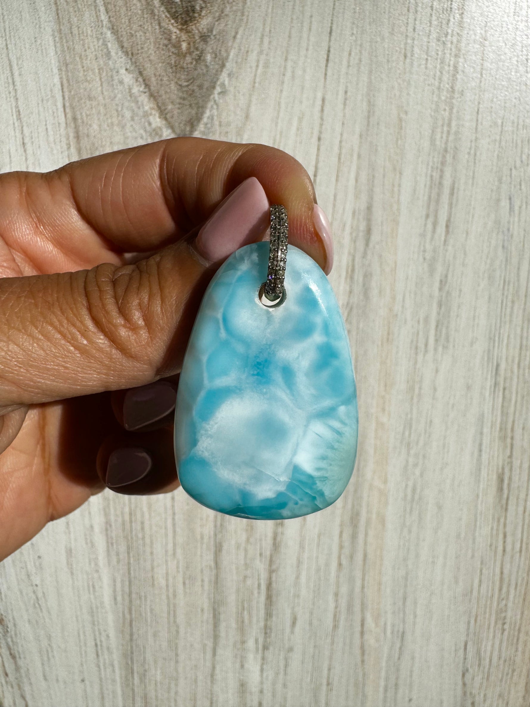 Rock Royalty: Larimar Pendant with 14K Gold Diamond Bail | Ulka Rocks
