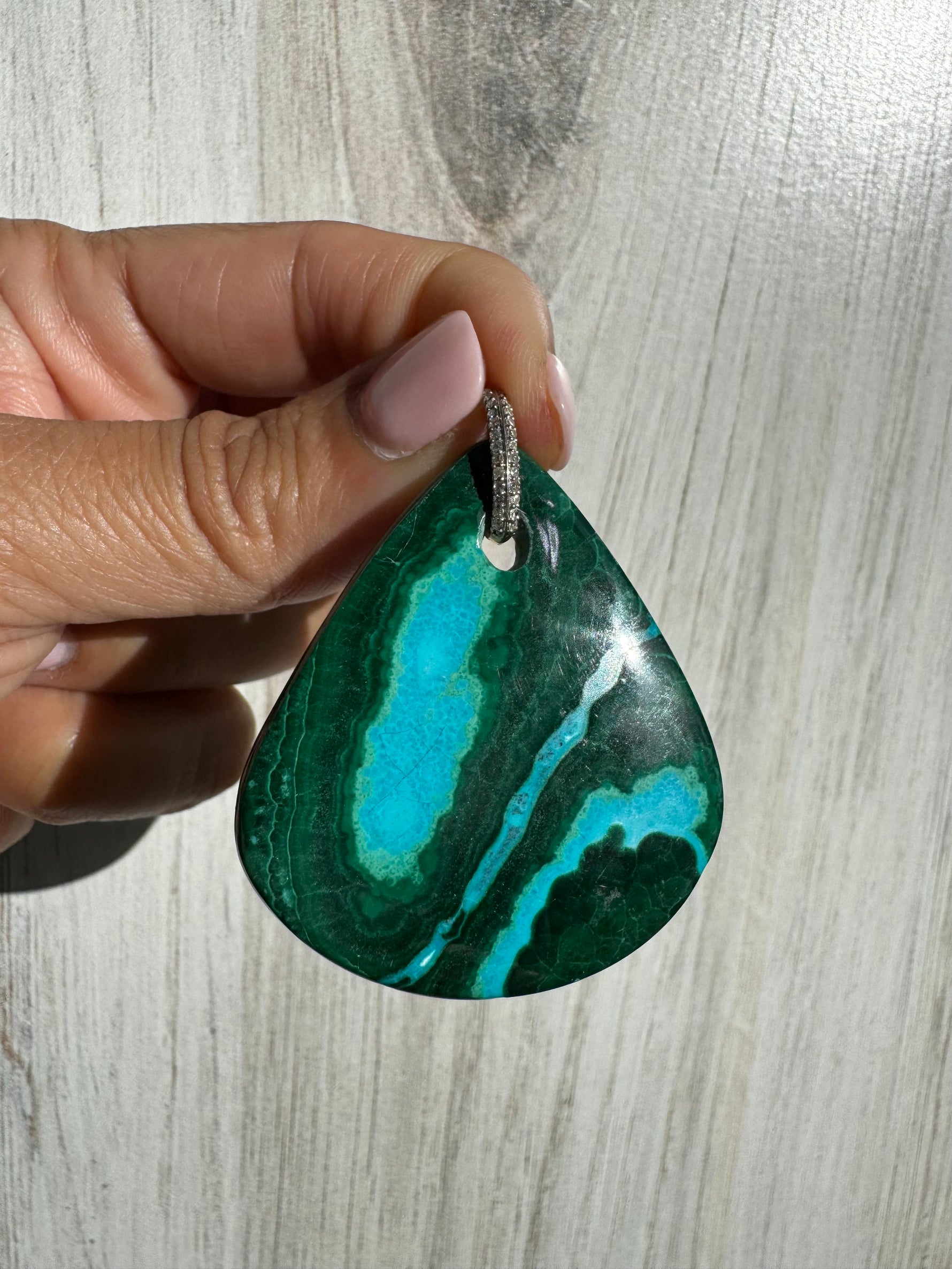 Rock Royalty: Chrysocolla Malachite Pendant with 14K Gold Diamond Bail | Ulka Rocks