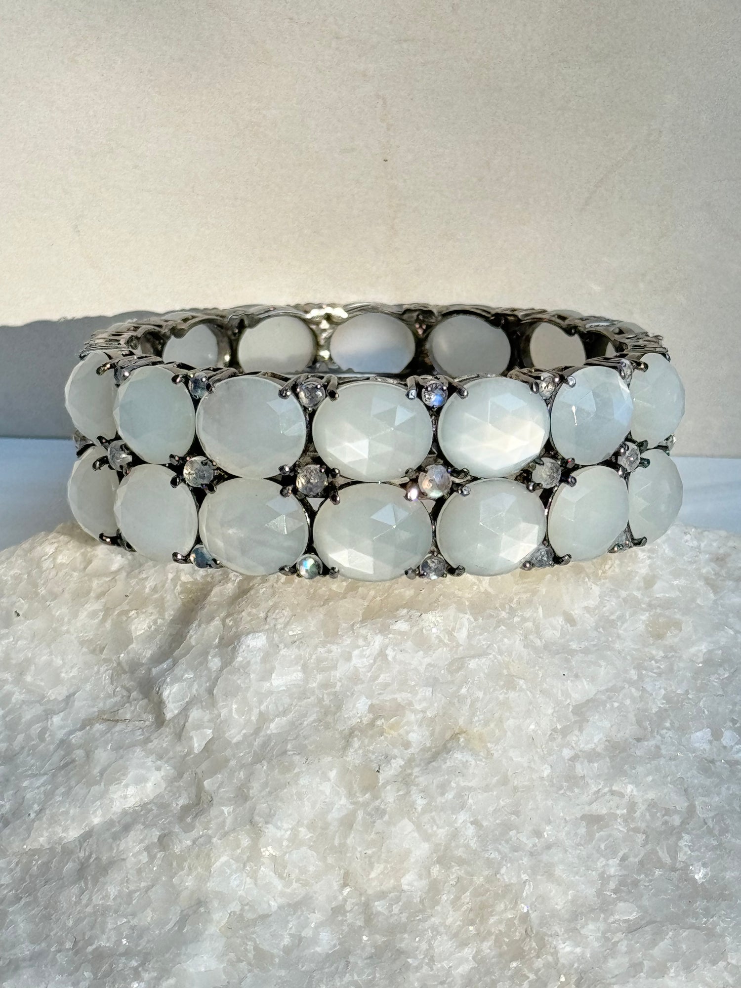 Cream White Moonstone and Diamond Bracelet | Ulka Rocks