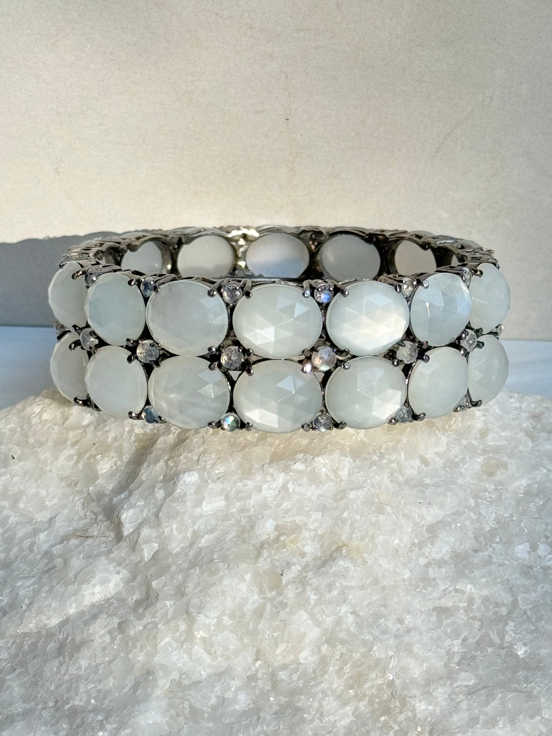 Cream White Moonstone and Diamond Bracelet | Ulka Rocks