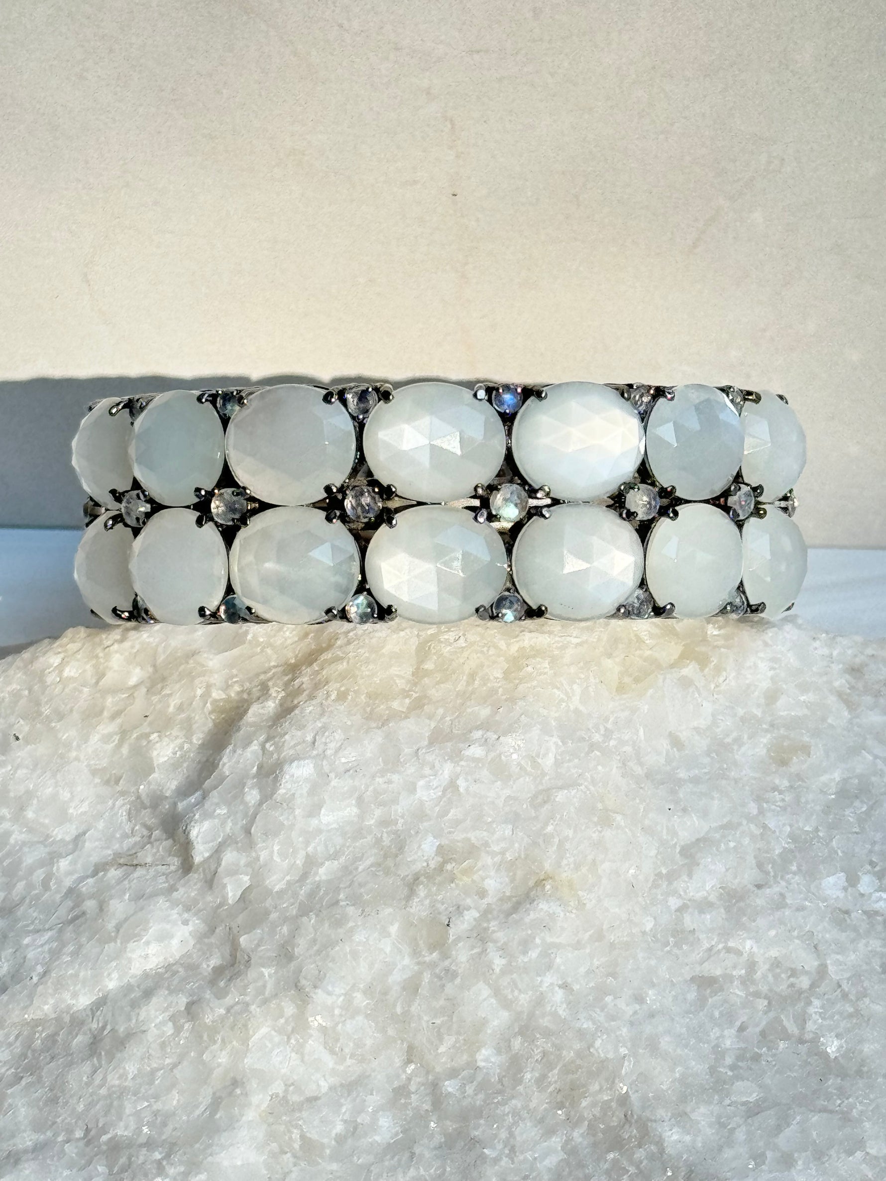 Cream White Moonstone and Diamond Bracelet | Ulka Rocks