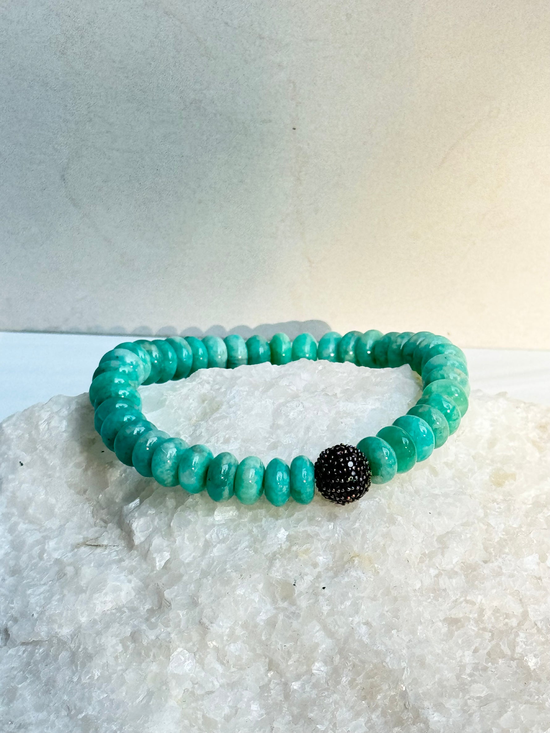 Amazonite Stretch Bracelet with Black Spinel Accent Beads | Ulka Rocks