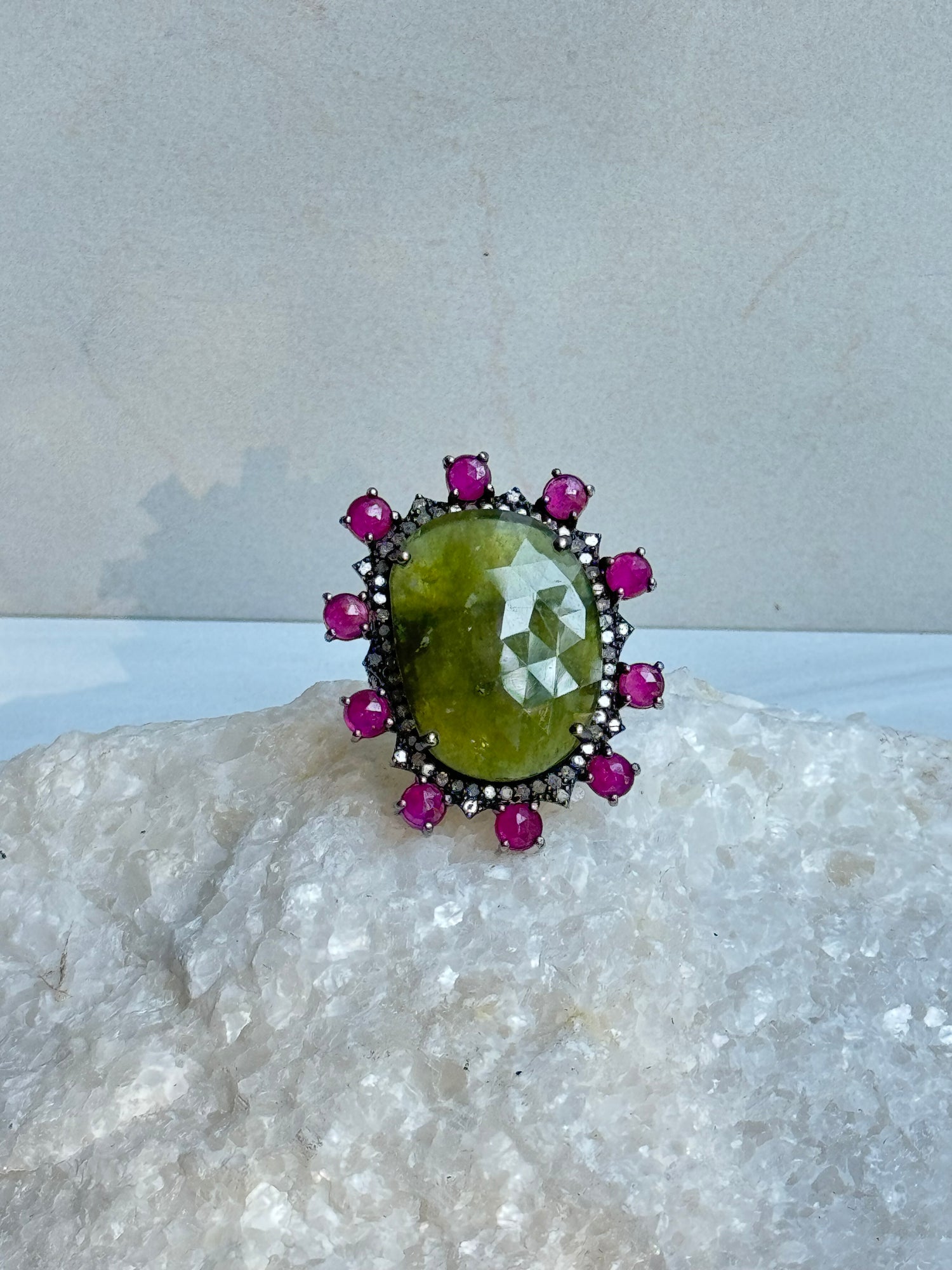 Diamond and Ruby and Sapphire ring in Sterling Silver by Ulka Rocks