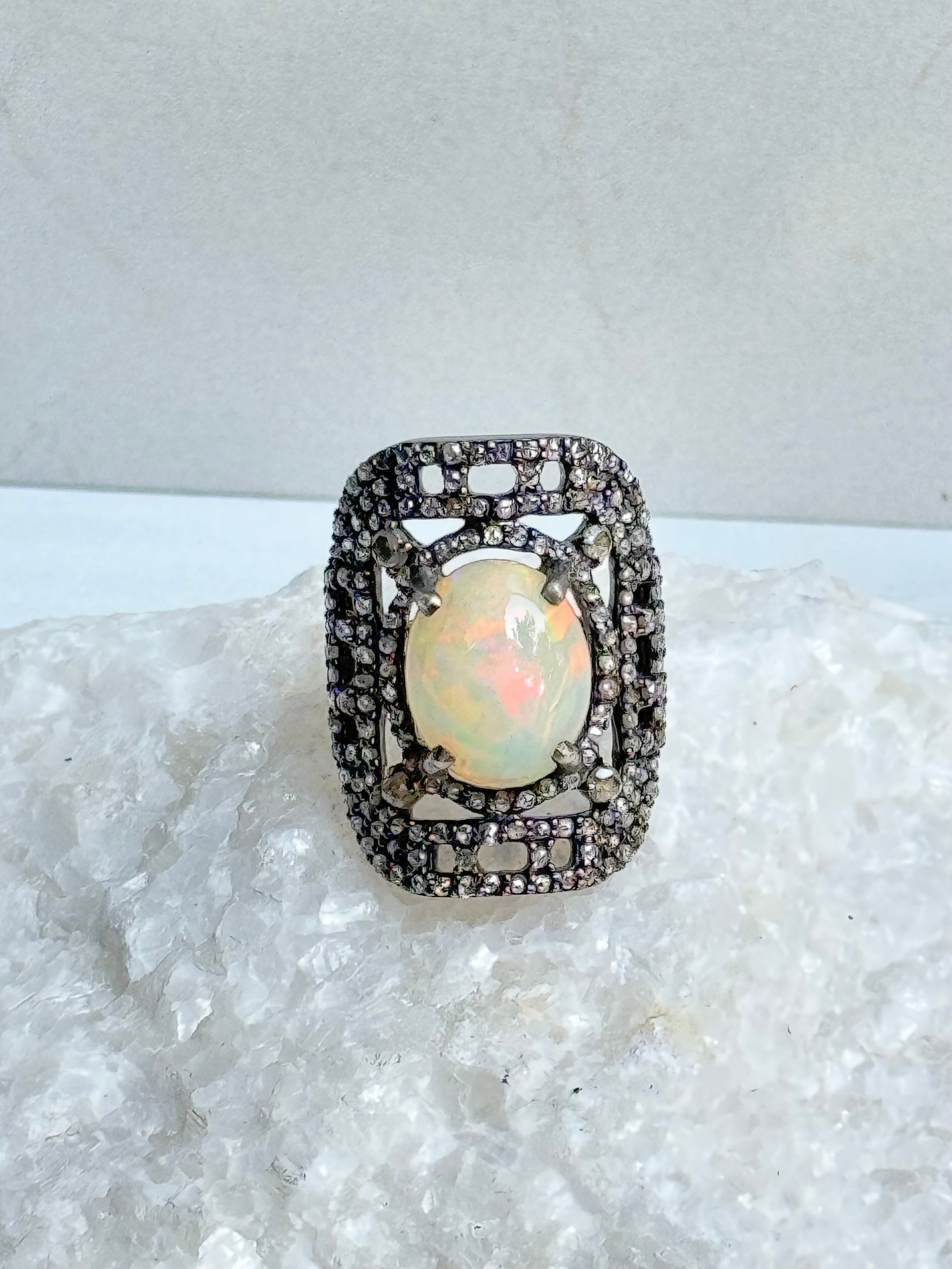 Orange Opal and Diamond Ring | Ulka Rocks