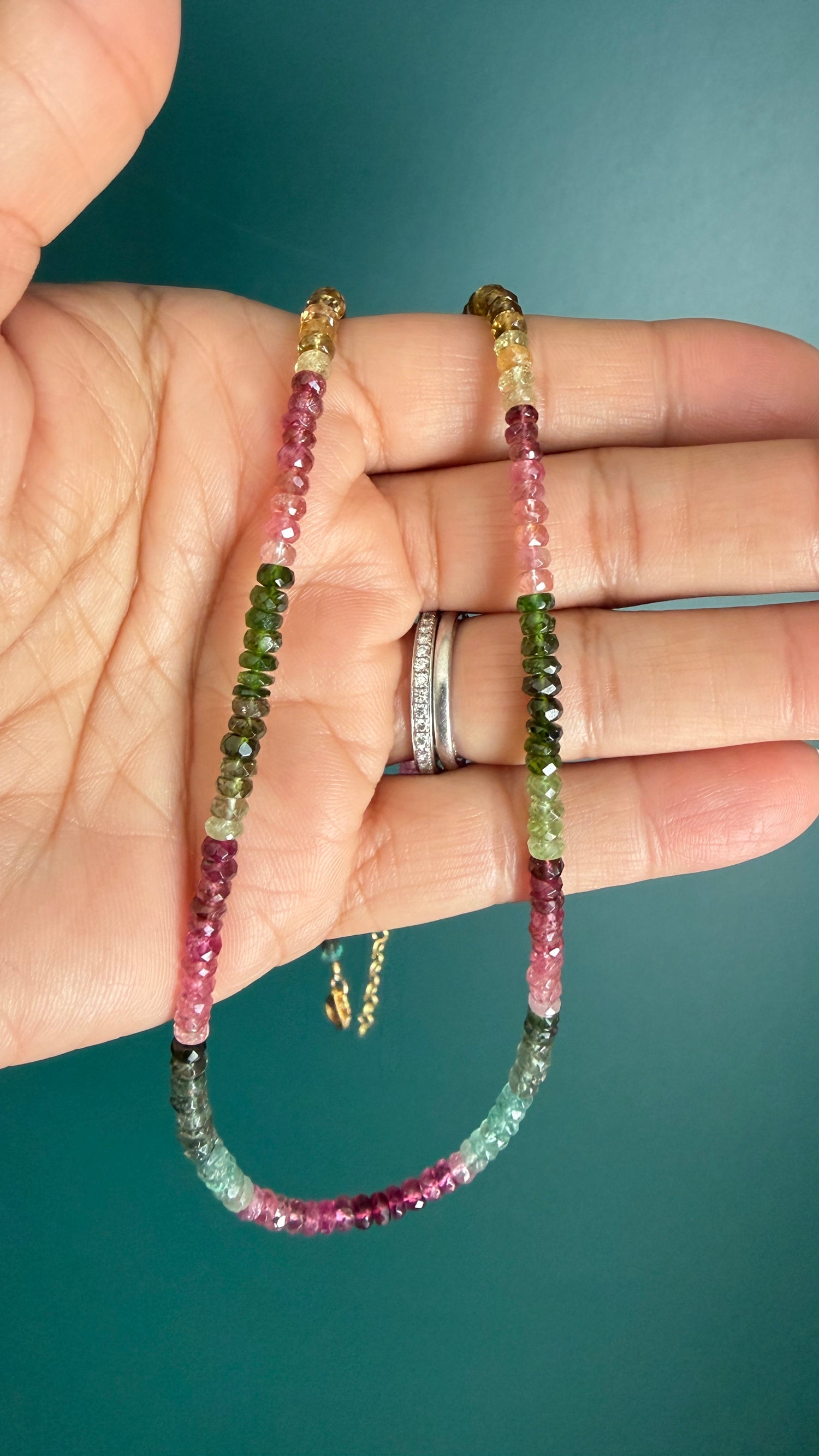 Gold Vermeil Necklace With Tourmaline 21-23 inches
