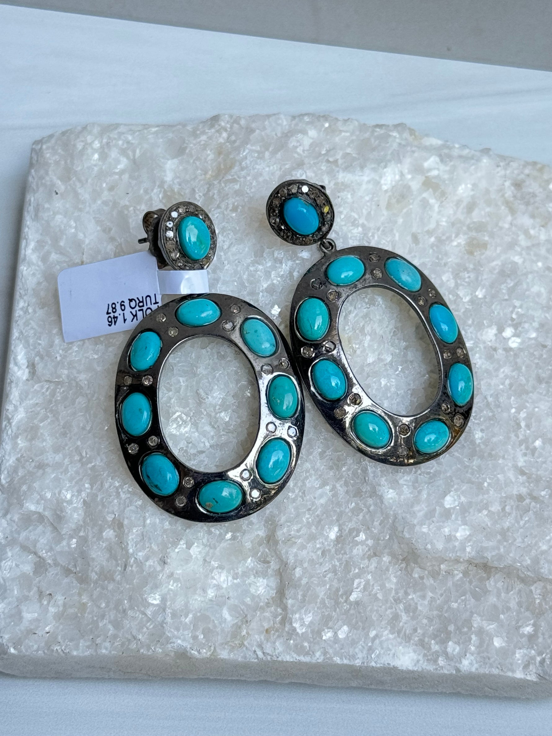 Silver Sleeping Beauty and Diamond Earrings | Ulka Rocks