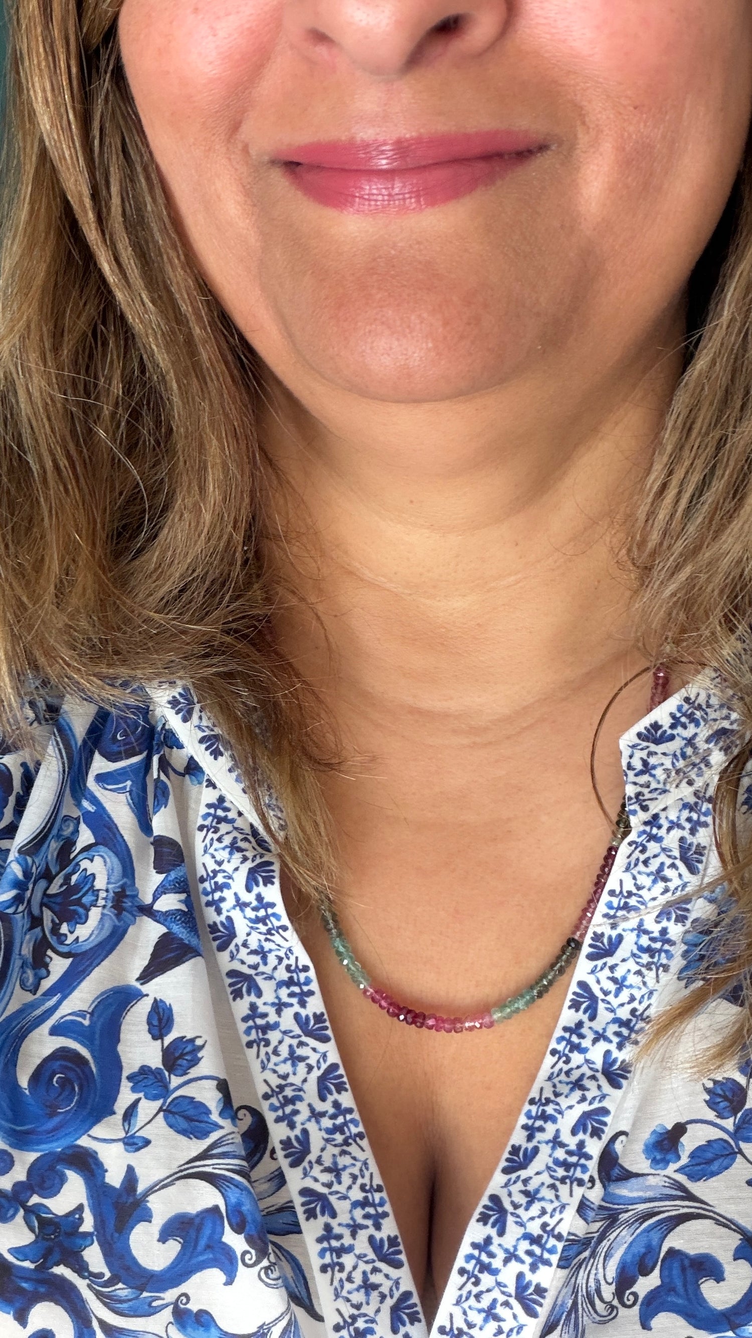 Gold Vermeil Necklace With Tourmaline 21-23 inches
