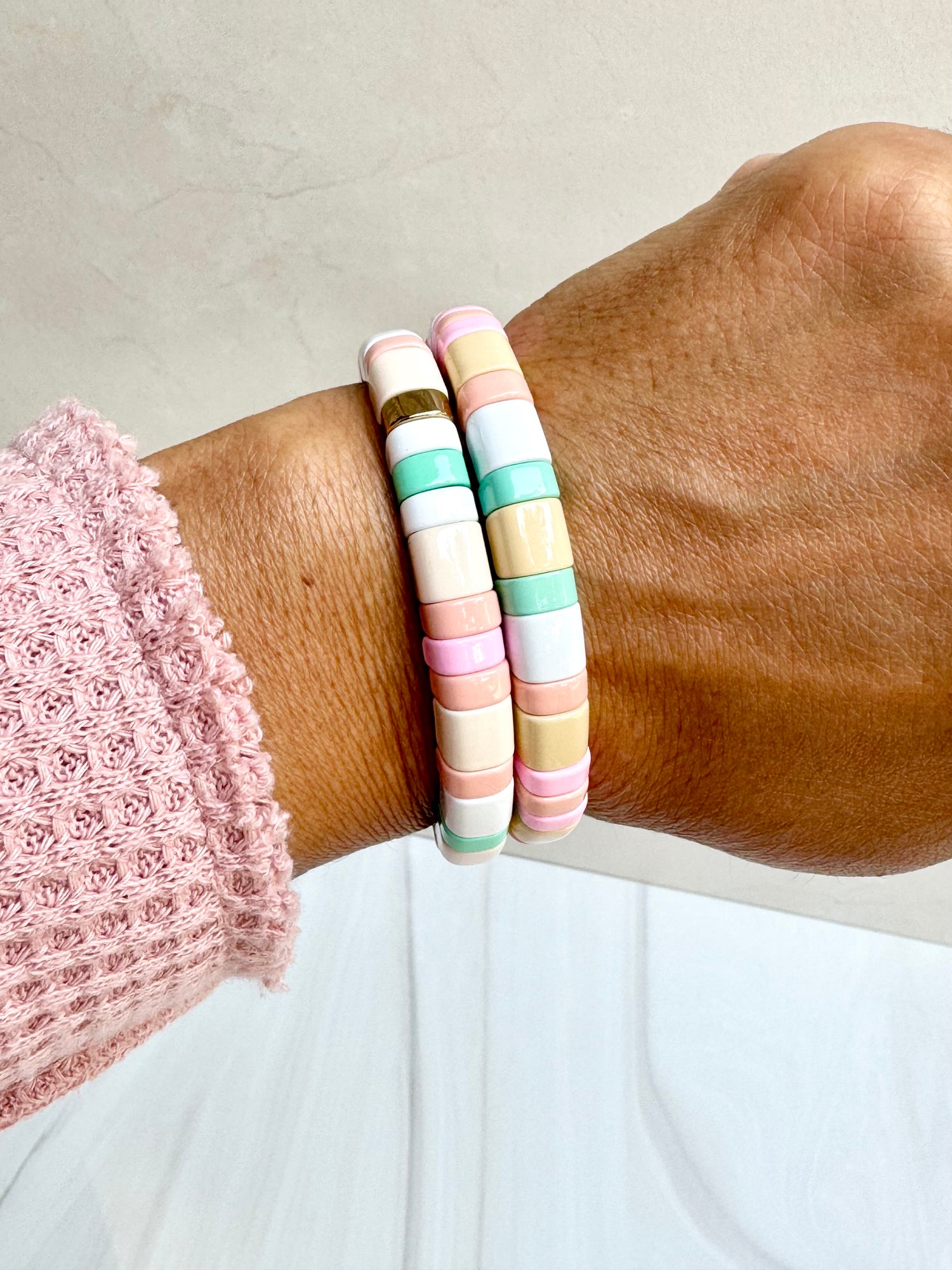 Enamel Bracelet Stack - Pink, White, Cream and Mint | Ulka Rocks