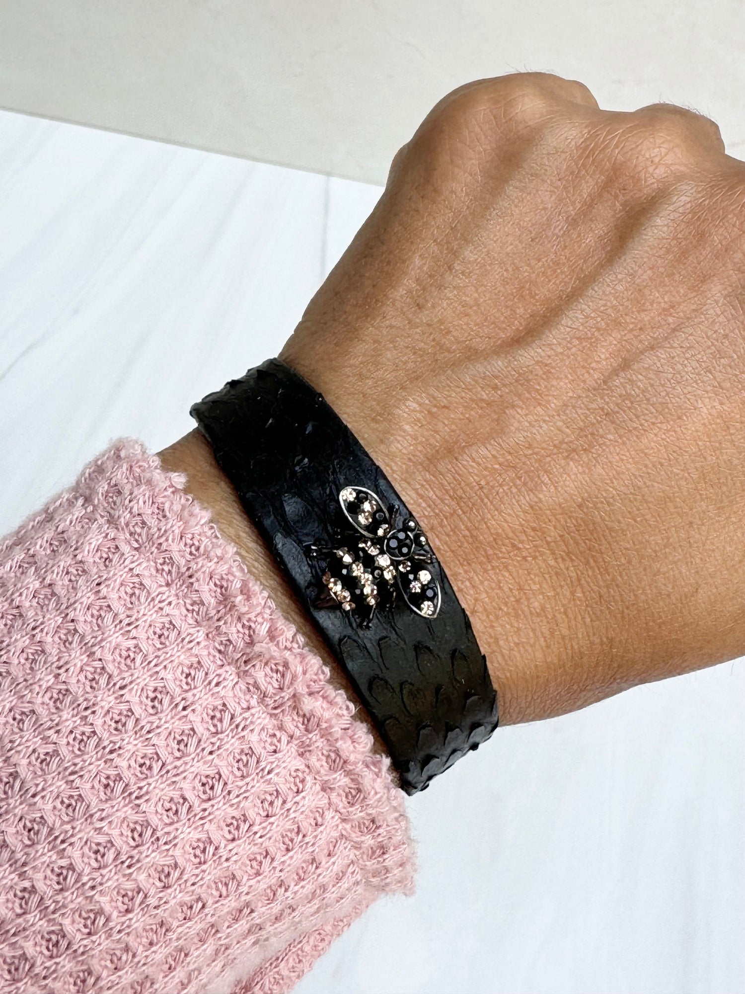 Leather Bracelet Bee Cuff | Ulka Rocks