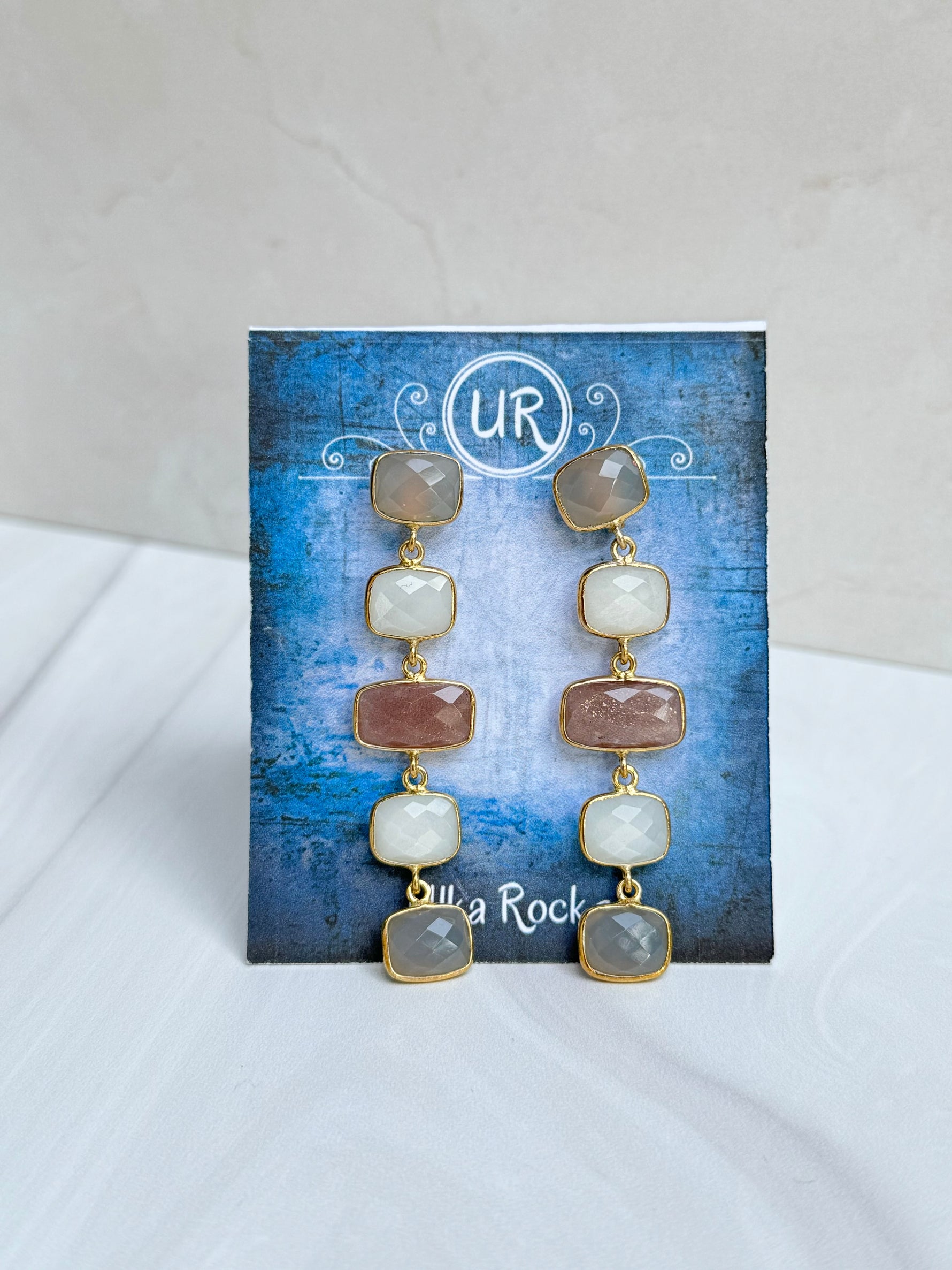Pink Moonstone Drop Earrings | Ulka Rocks