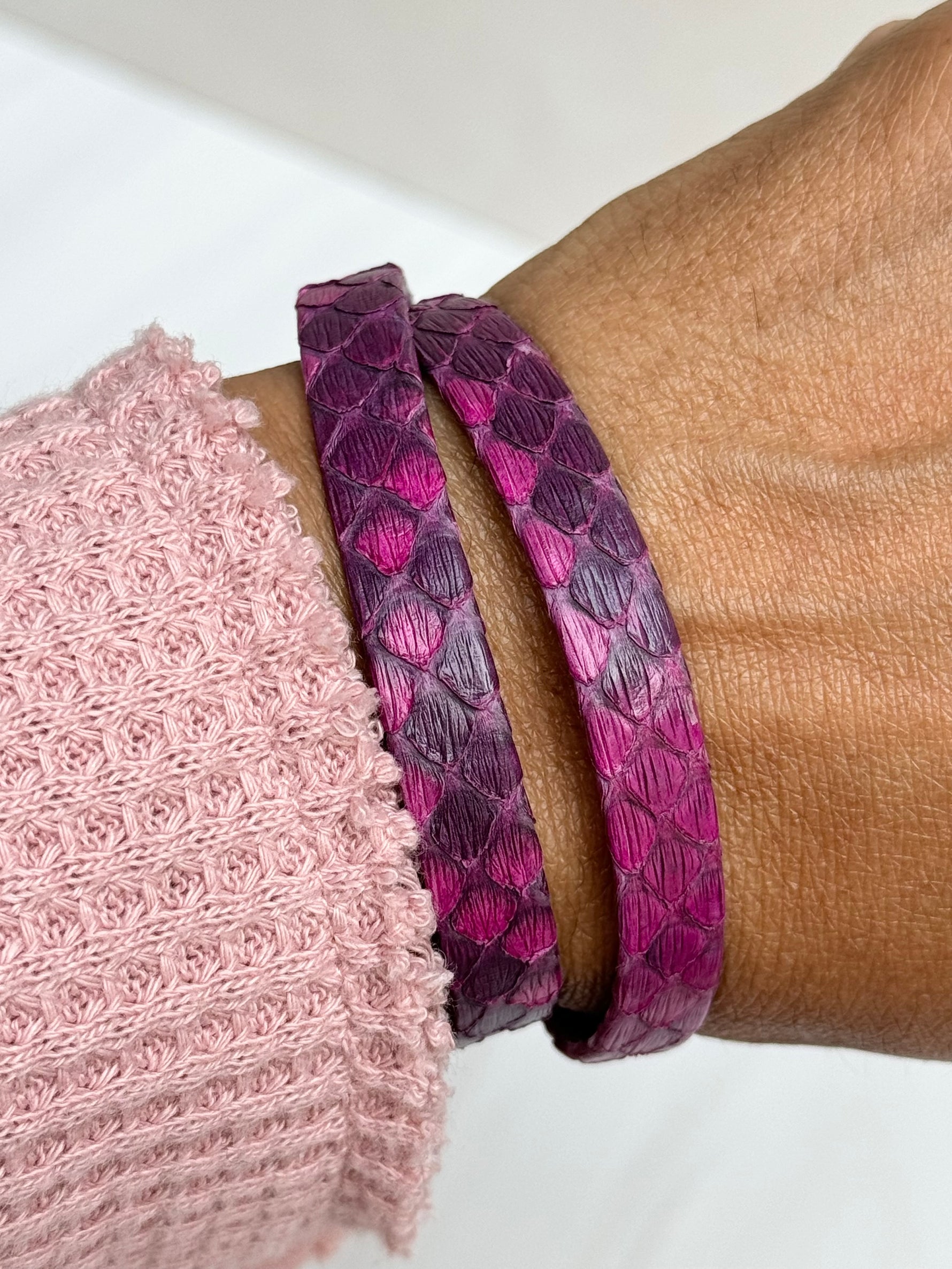 Leather Bracelet - Pink Magnetic Double Wrap | Ulka Rocks