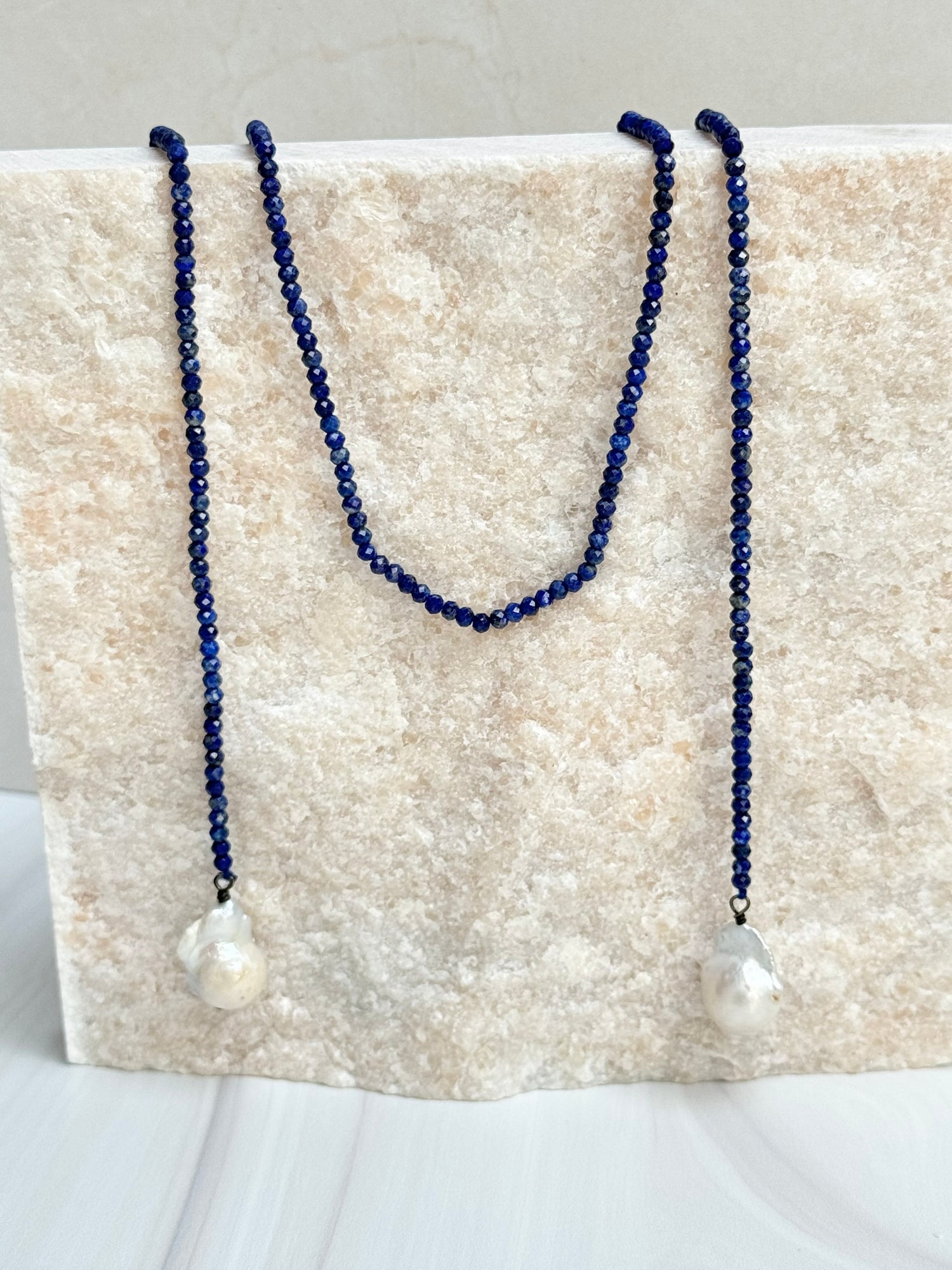 Lapis Lazuli Wrap Necklace with Blue Pearl Accents | Ulka Rocks