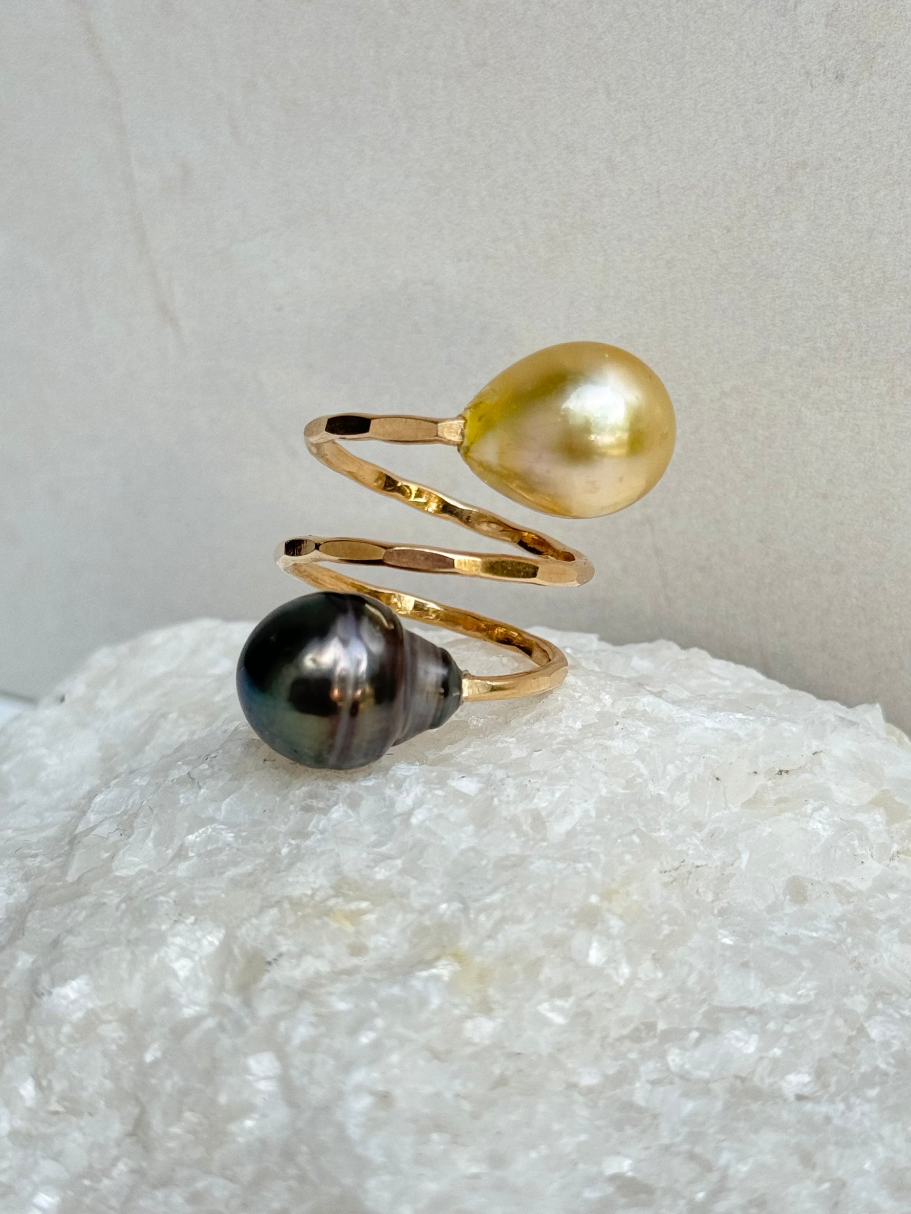 South Sea and Tahitian Black Pearl Ring | Ulka Rocks