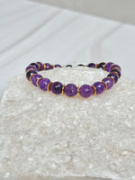 Purple Amethyst Stretch Bracelet with Gold Plated Accents | Ulka Rocks