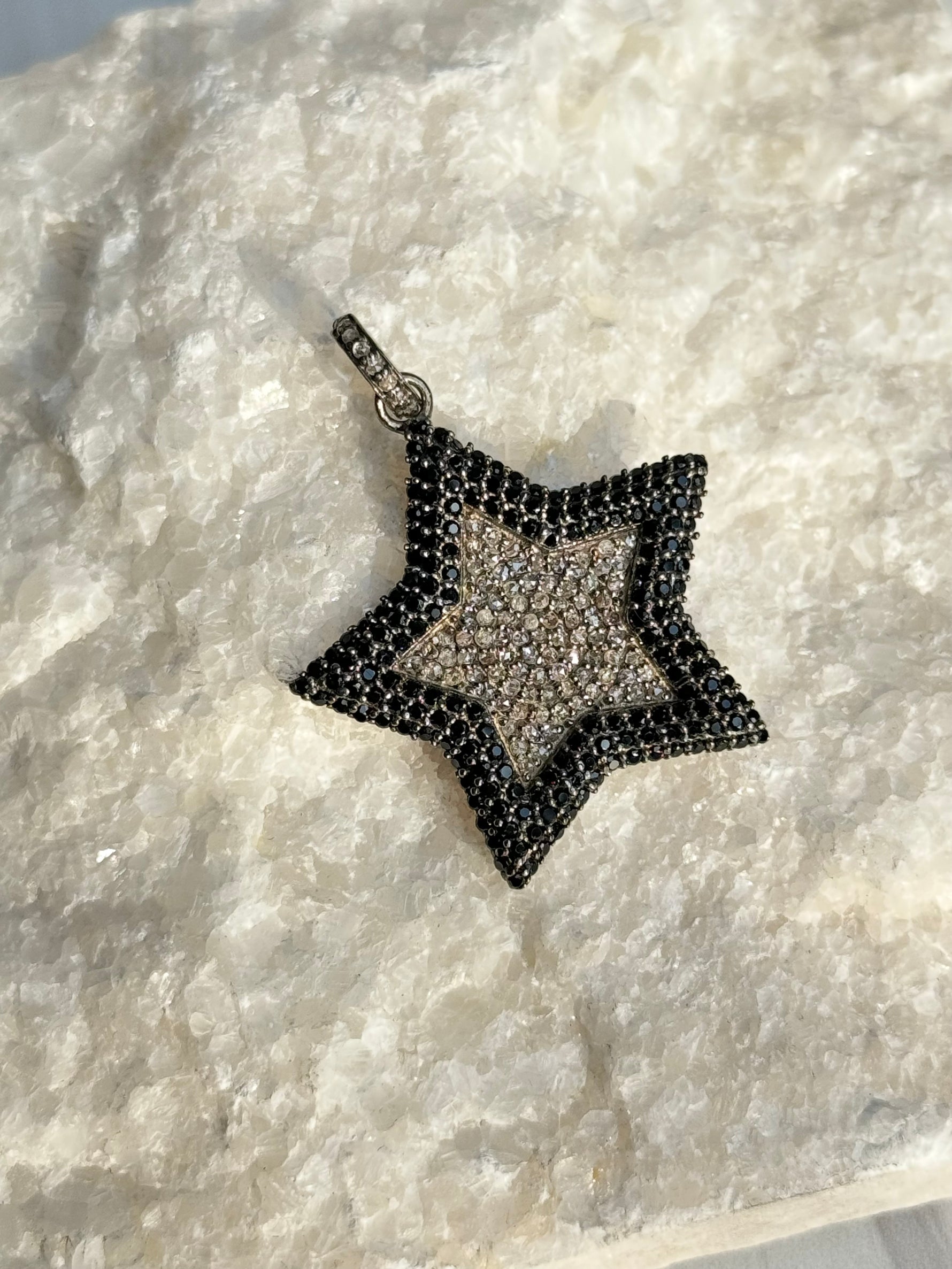 Black Black Spinel and Diamond Star Pendant | Ulka Rocks