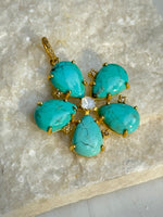 Kingman Blue Turquoise Flower Pendant with Rough Cut Diamond Center | Ulka Rocks