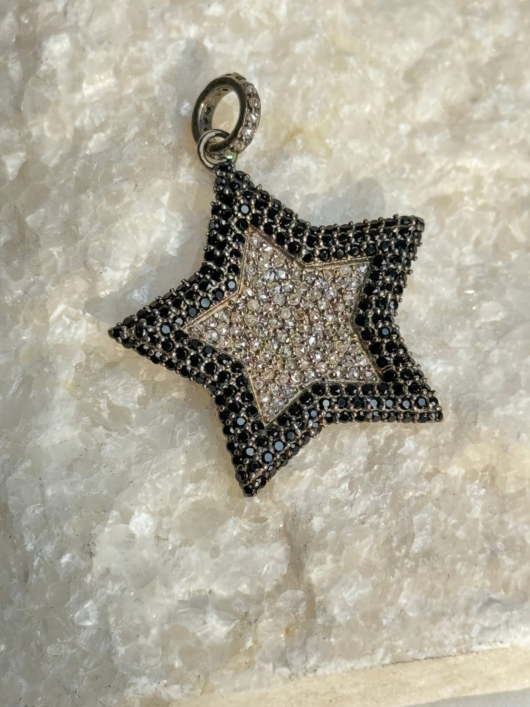 Black Black Spinel and Diamond Star Pendant | Ulka Rocks