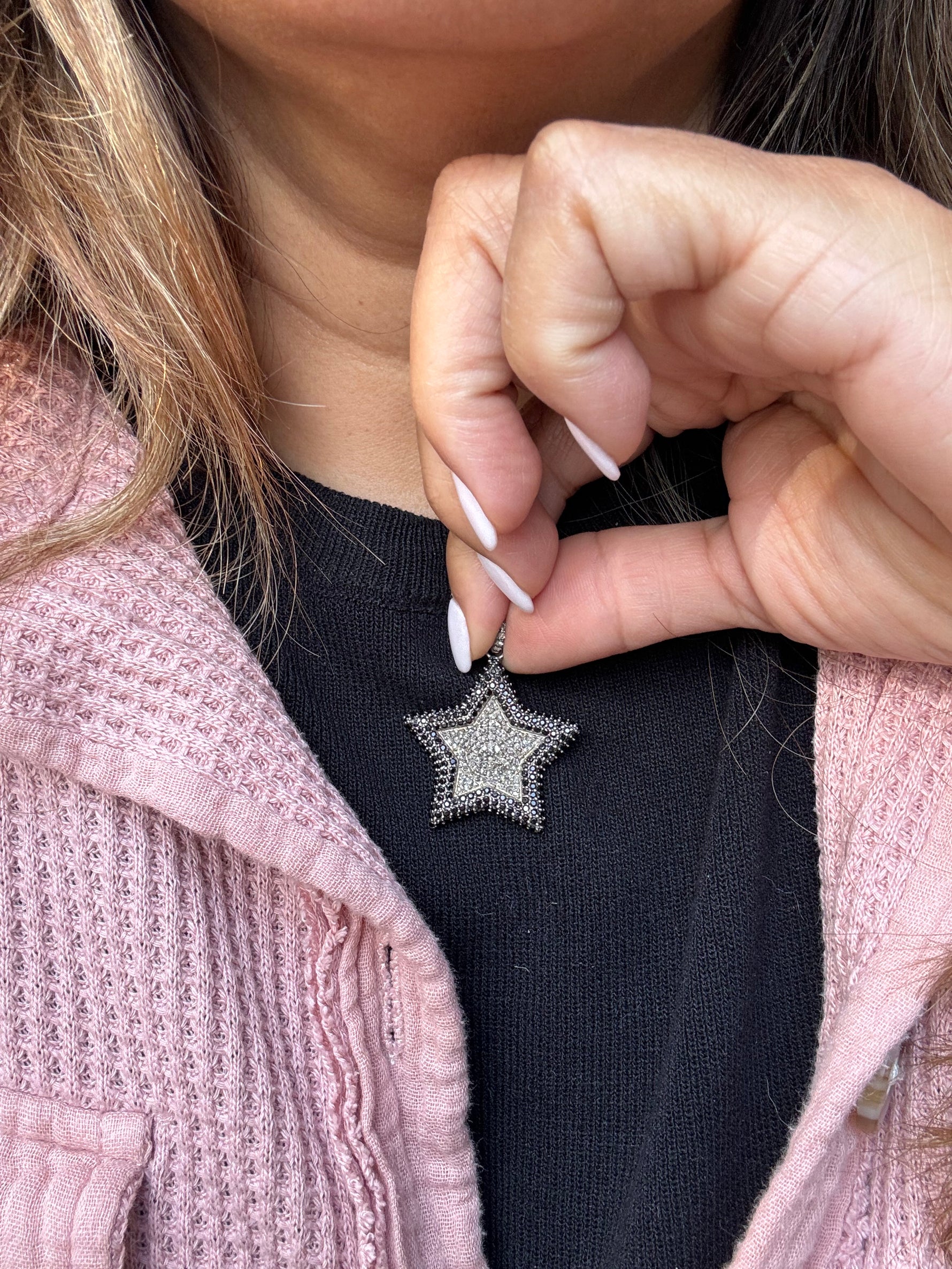 Black Black Spinel and Diamond Star Pendant | Ulka Rocks