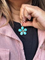 Kingman Blue Turquoise Flower Pendant with Rough Cut Diamond Center | Ulka Rocks