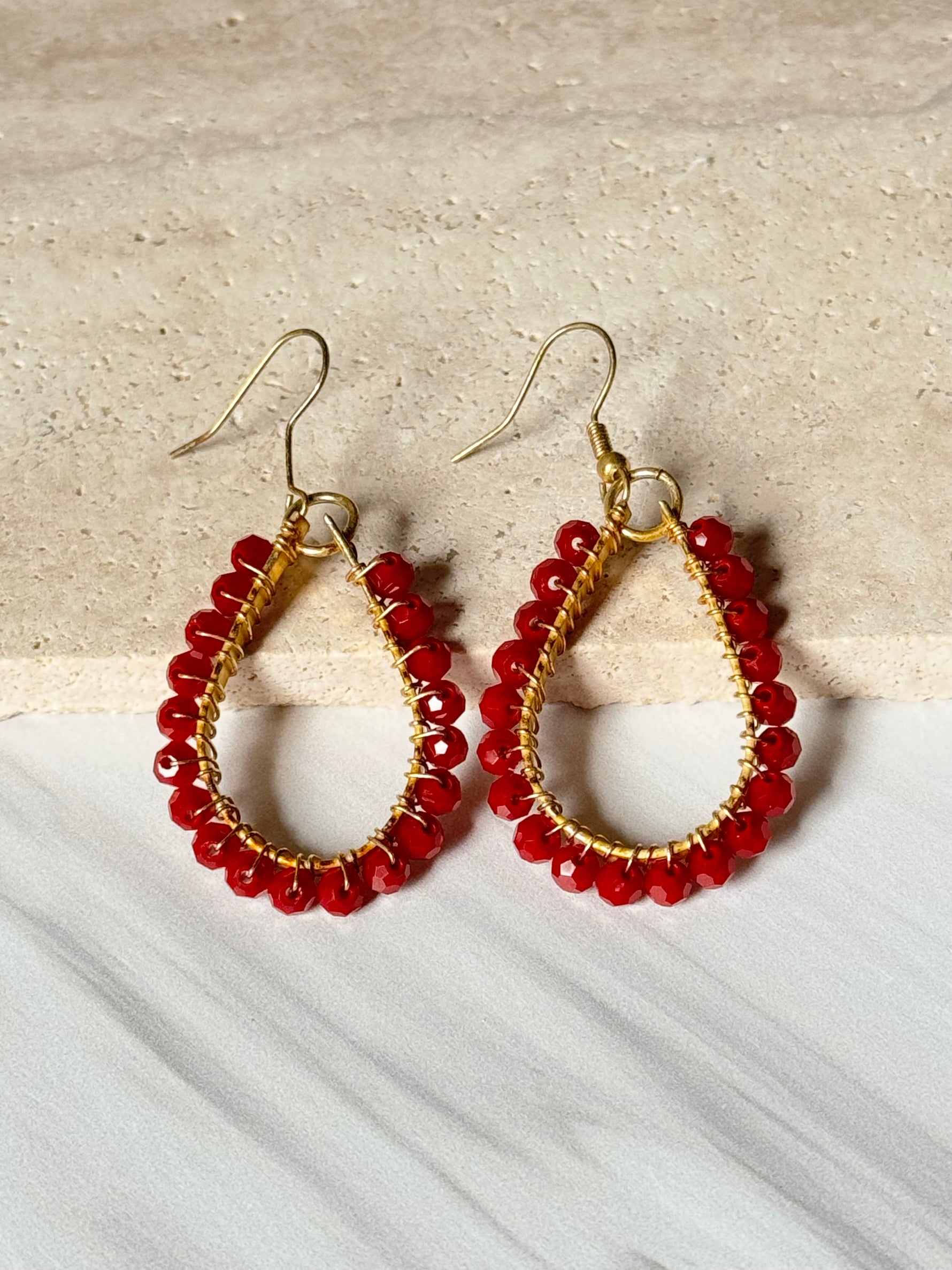 Gold Vermeil Wire Wrapped Earrings - Red | Ulka Rocks