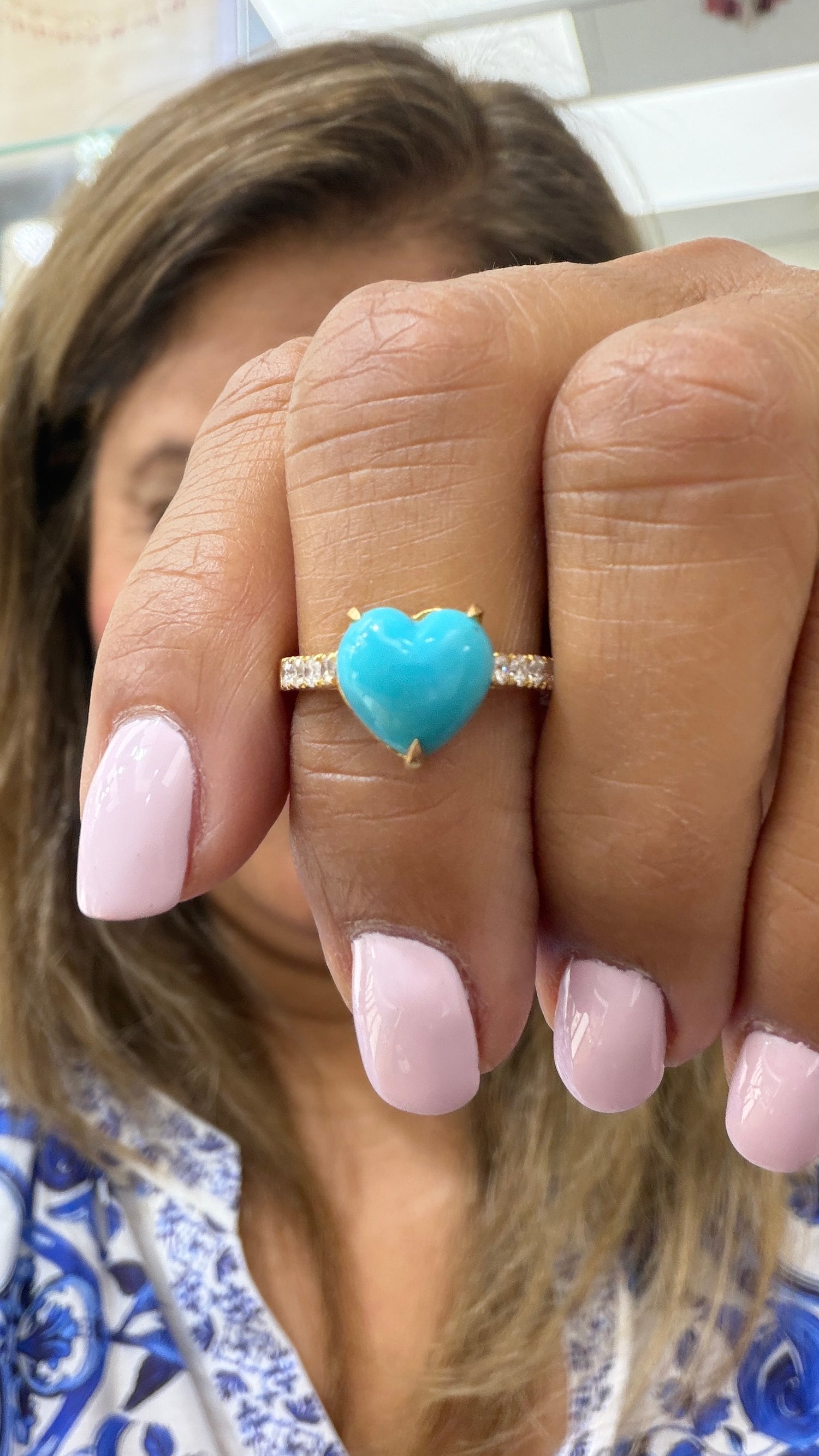 18k Yellow Gold Ring With Sleeping Beauty Turquoise Size 7