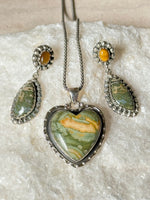 Gift Bundle: Earrings, Sterling Silver Necklace, Pendant - Rainforest Jasper | Ulka Rocks