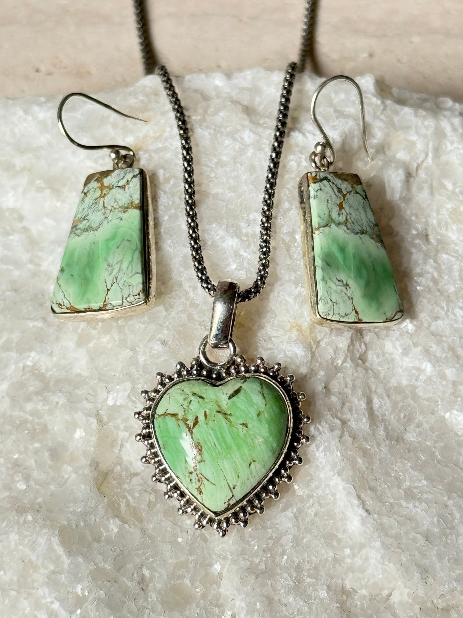 Gift Bundle: Earrings, Sterling Silver Necklace, Pendant - Variscite | Ulka Rocks
