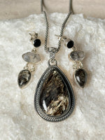 Gift Bundle: Earrings, Sterling Silver Necklace, Pendant - Golden Black Obsidian | Ulka Rocks