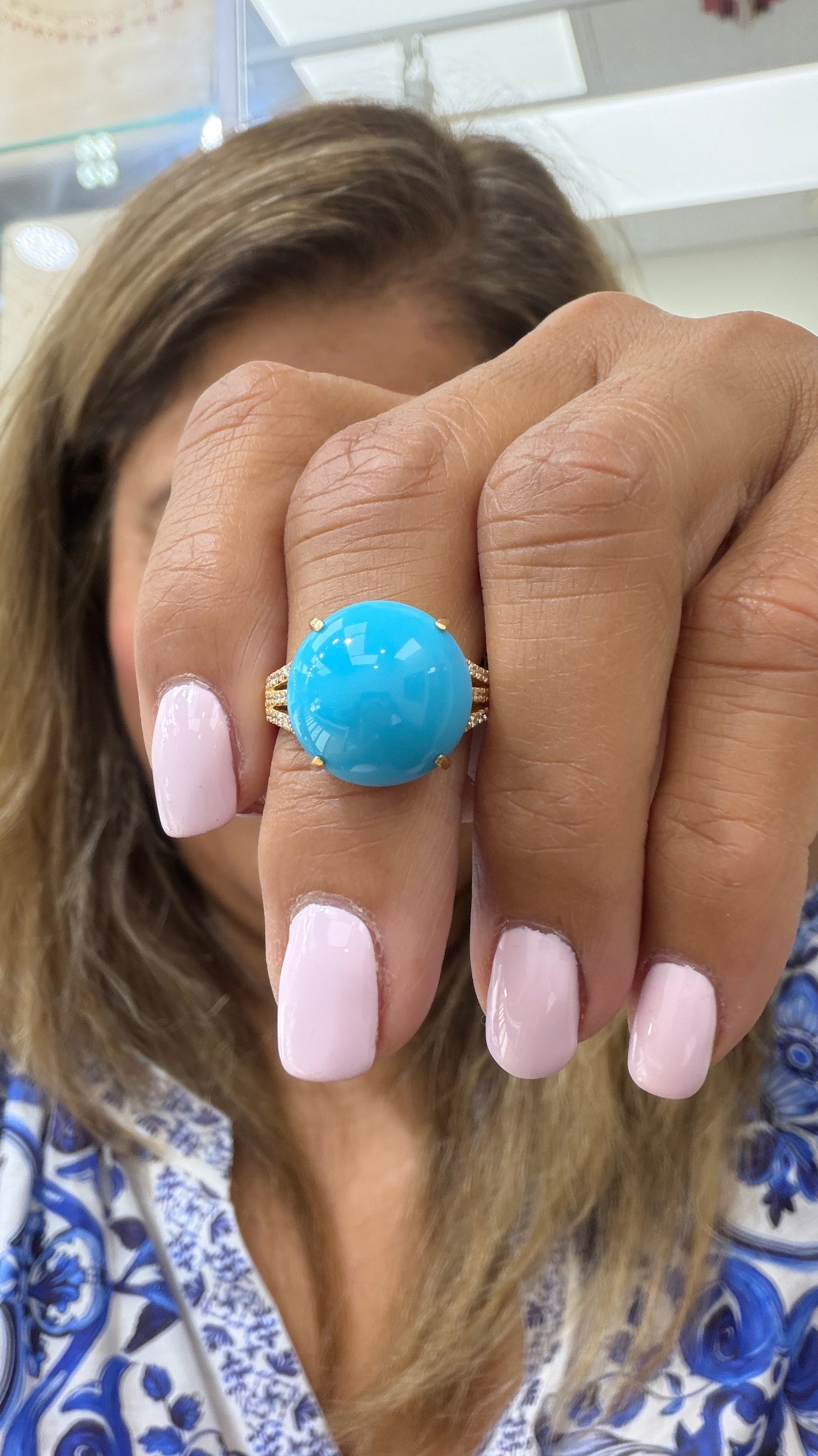 14k Yellow Gold Ring With Sleeping Beauty Turquoise Size 7