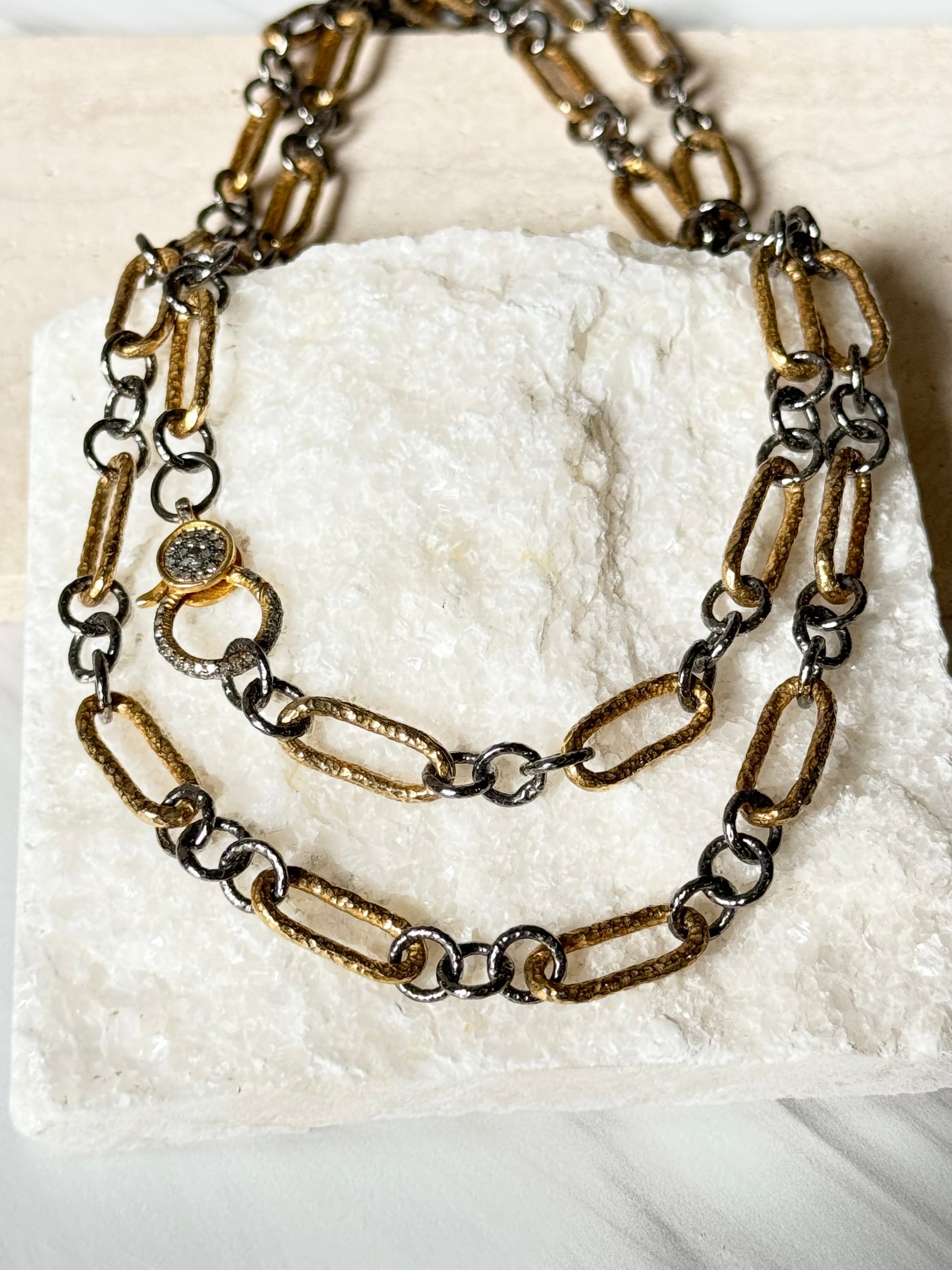 Mixed Metal Necklace with Pave Diamond Clasp | Ulka Rocks
