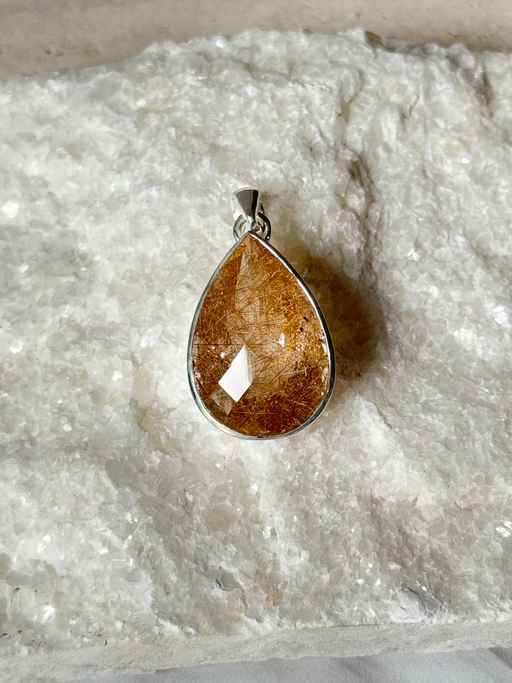 Golden Rutile Orange Quartz Pendant | Ulka Rocks