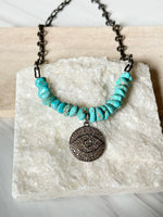 Diamond Evil Eye and Campitos Blue Turquoise Necklace | Ulka Rocks