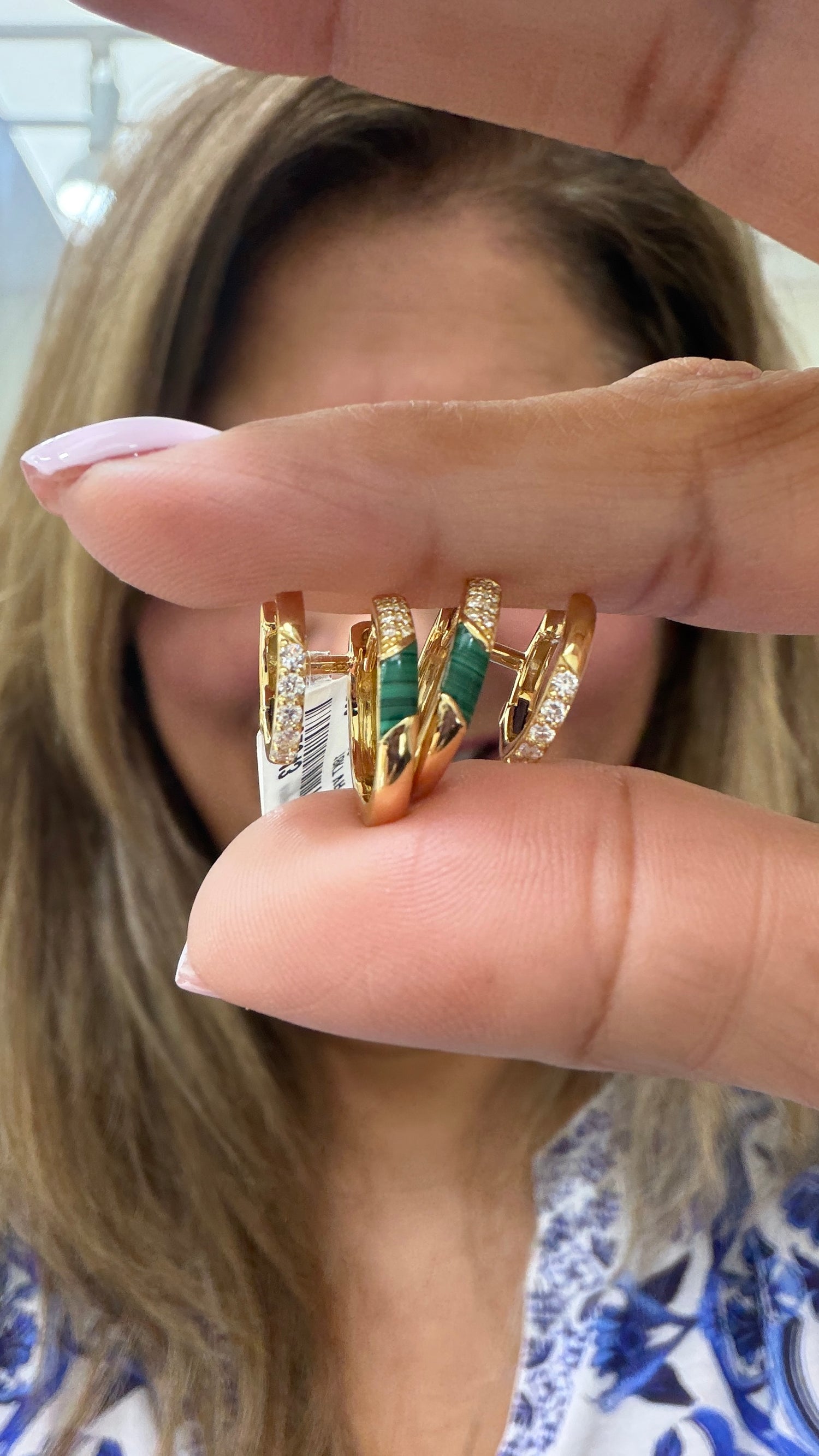 14k Yellow Gold Earrings With Malachite