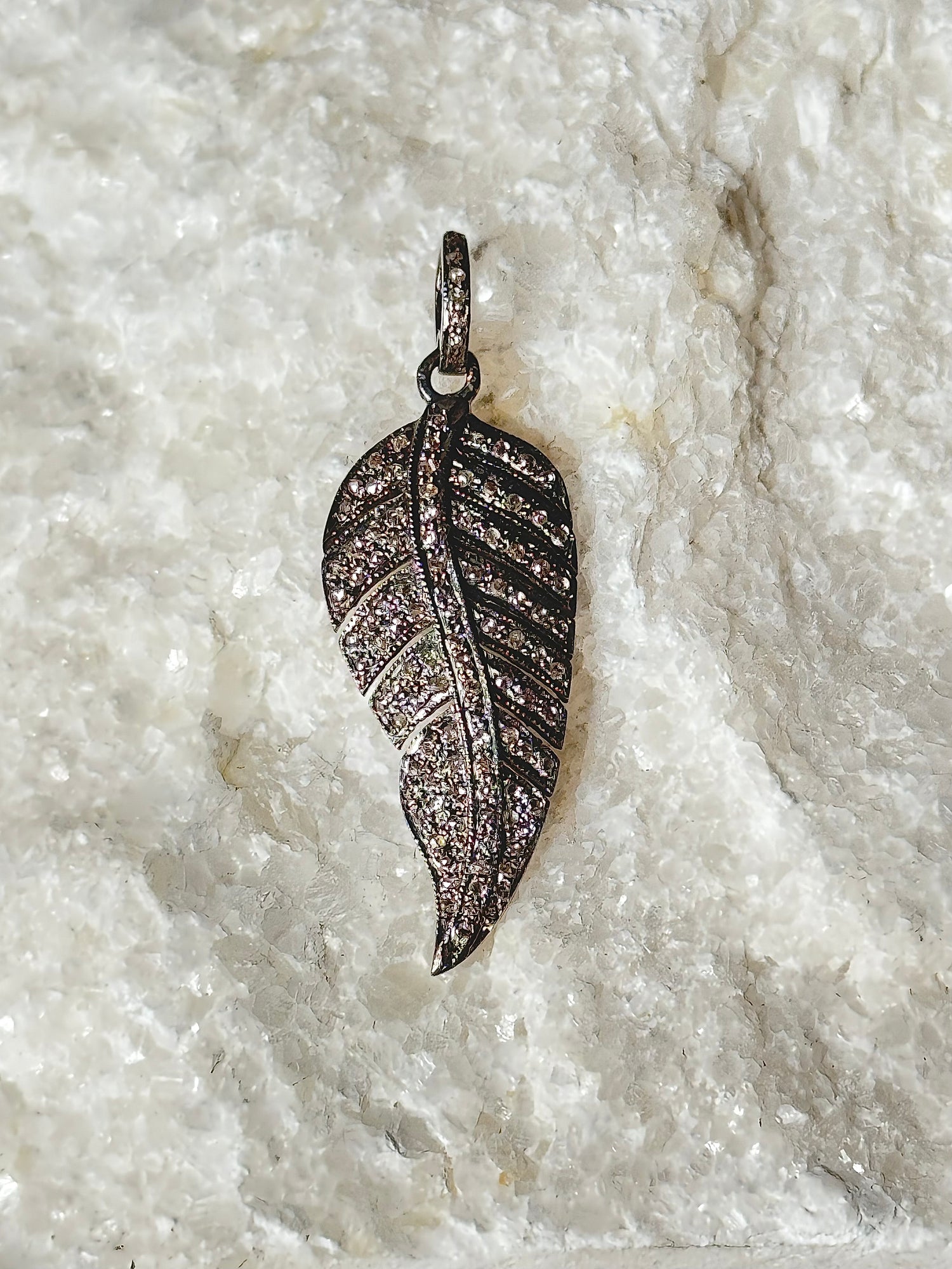 Pave Diamond Feather Pendant | Ulka Rocks