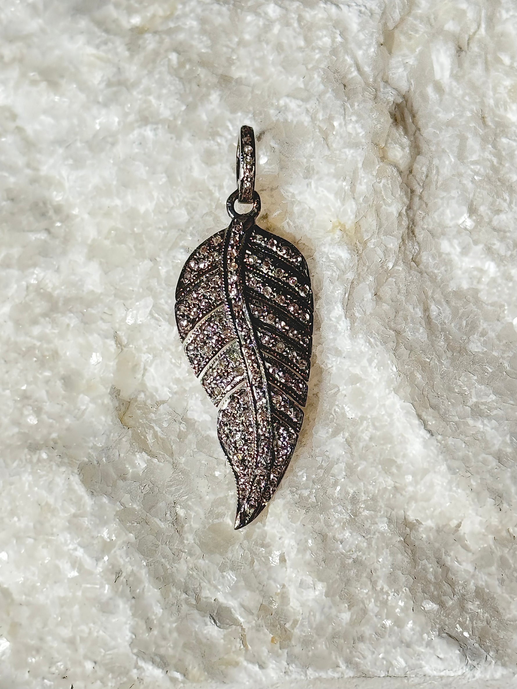 Pave Diamond Feather Pendant | Ulka Rocks