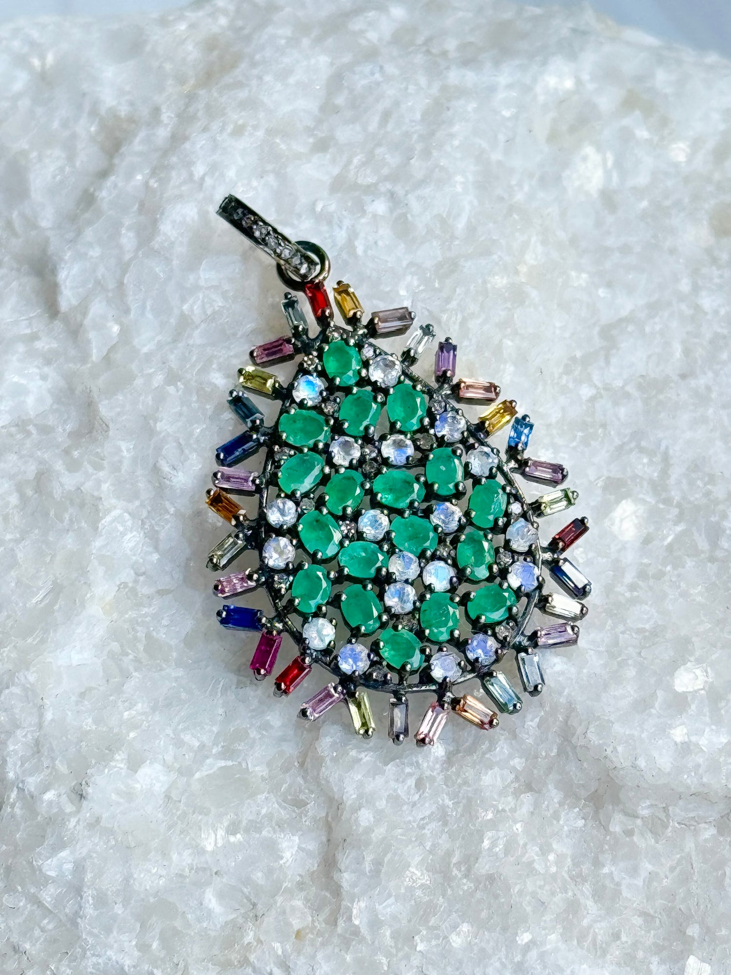 Emerald Red Moonstone Multi-sapphire Pendant | Ulka Rocks