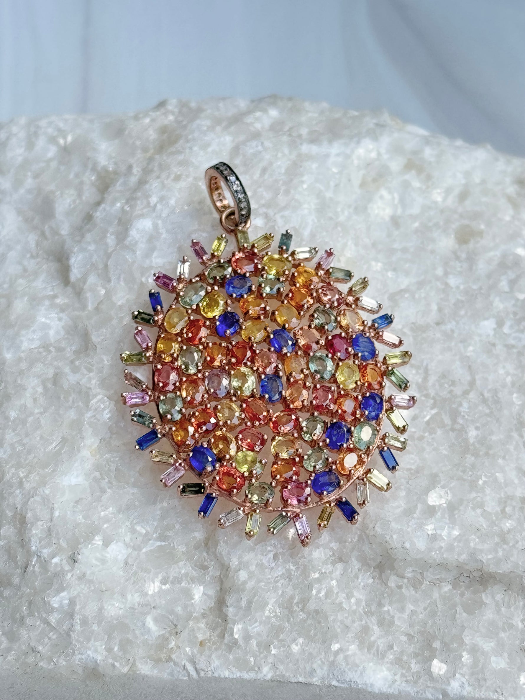 Multi-colored Orange Sapphire and Diamond Pendant | Ulka Rocks