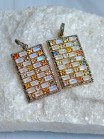 Pink Moonstone and Multi-colored Sapphire Diamond Pendant | Ulka Rocks
