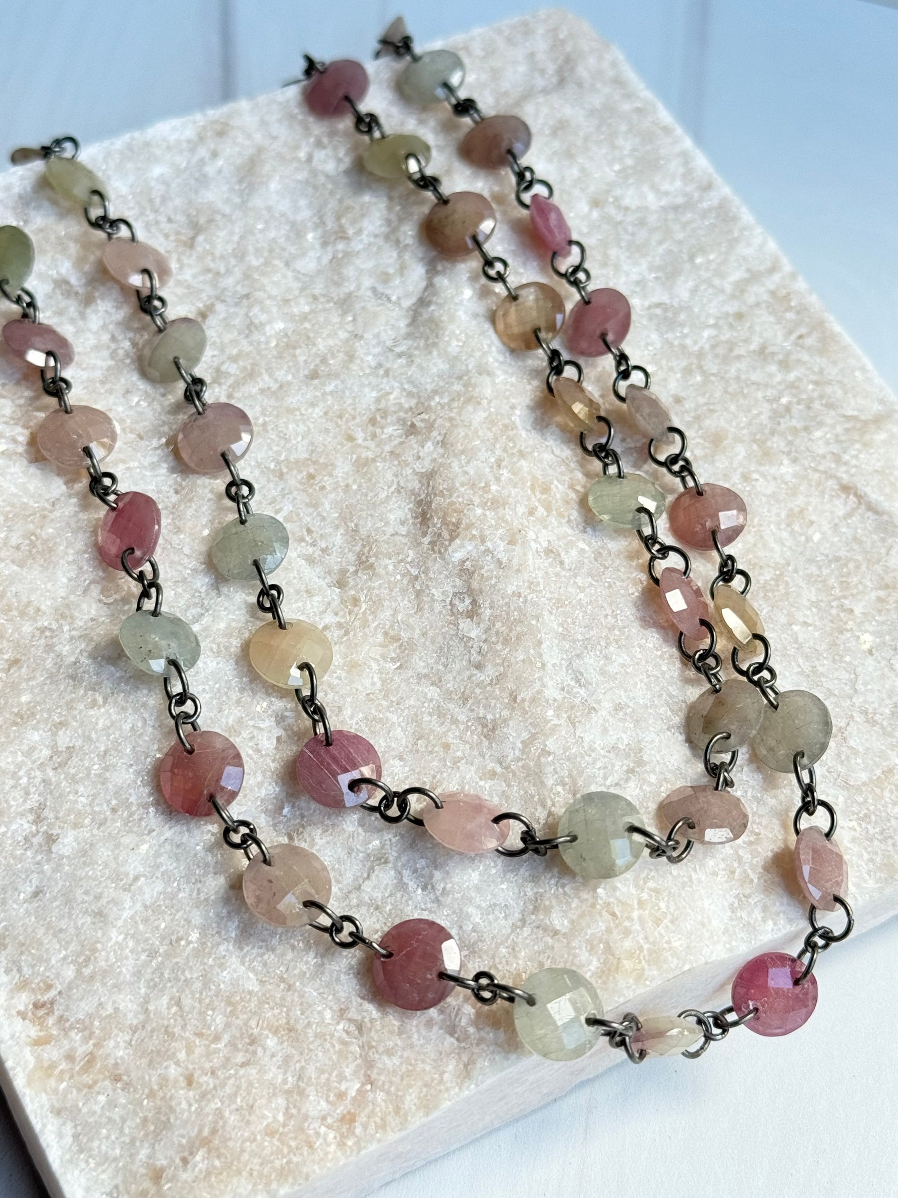 Umba Pastel Pink Sapphire Chain Necklace | Ulka Rocks