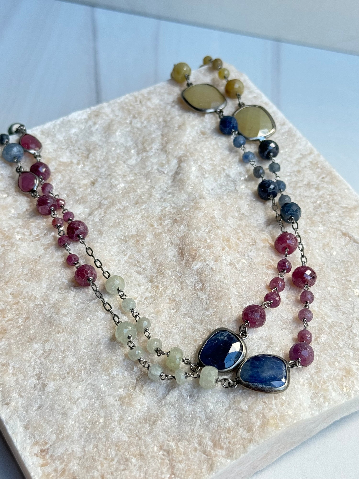 Creamy Pink Sapphire Chain Necklace | Ulka Rocks