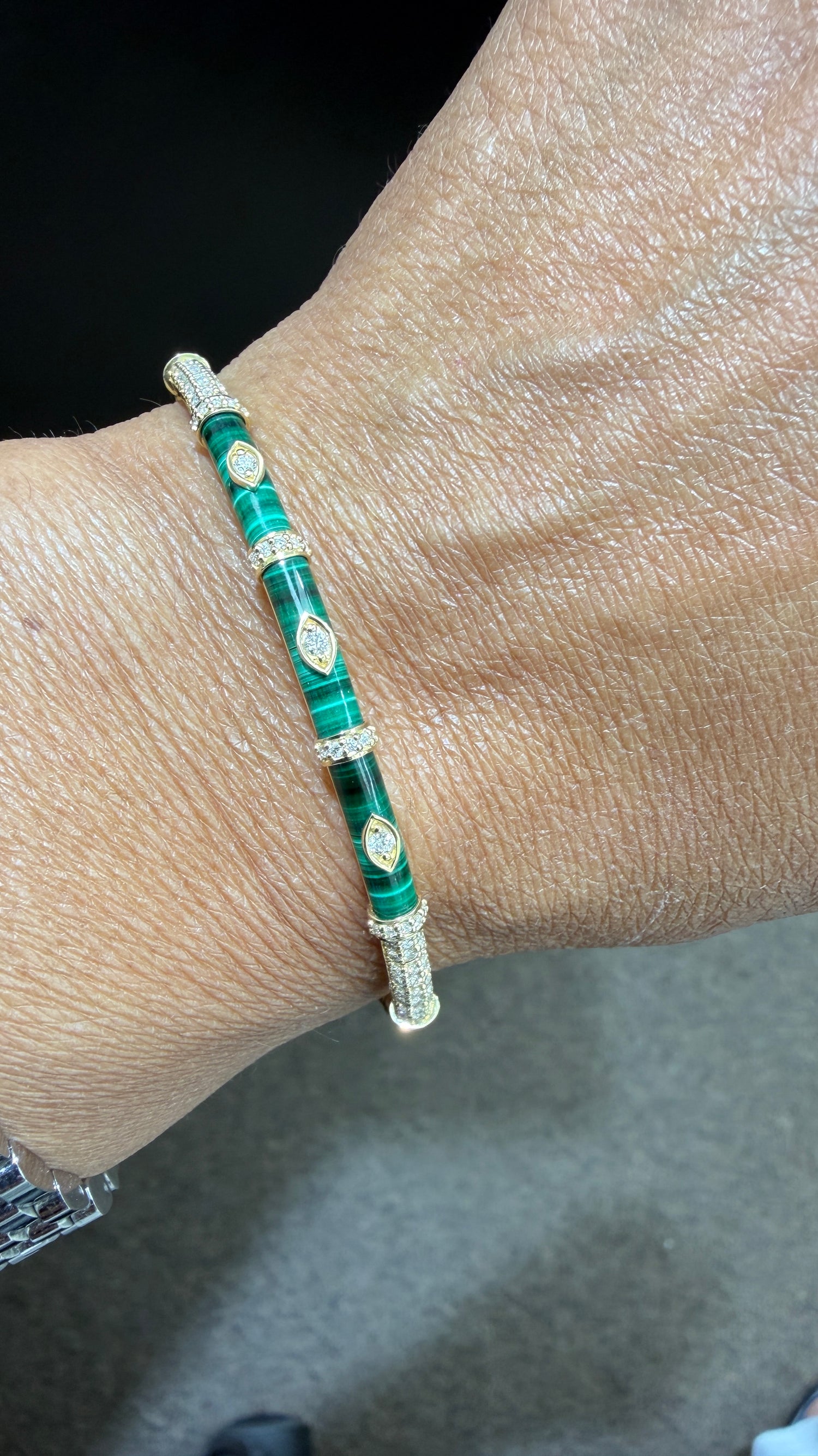 14k Yellow Gold Bracelet With Malachite