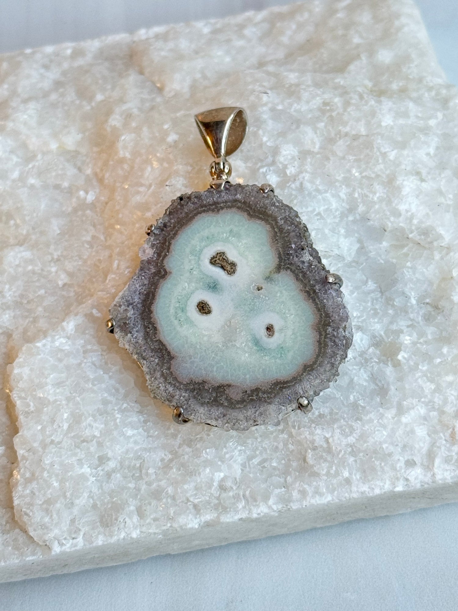 Light Green Gray Druzy Sterling Silver Pendant | Ulka Rocks