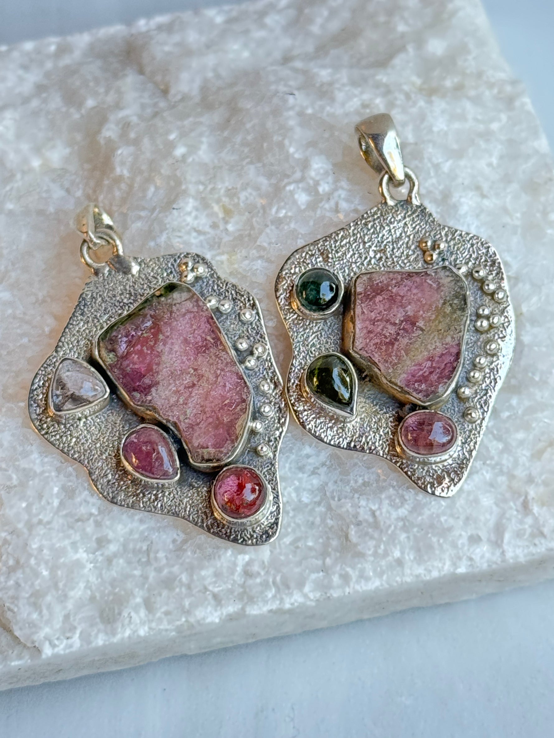 Sterling Silver Watermelon Tourmaline Pendants | Ulka Rocks