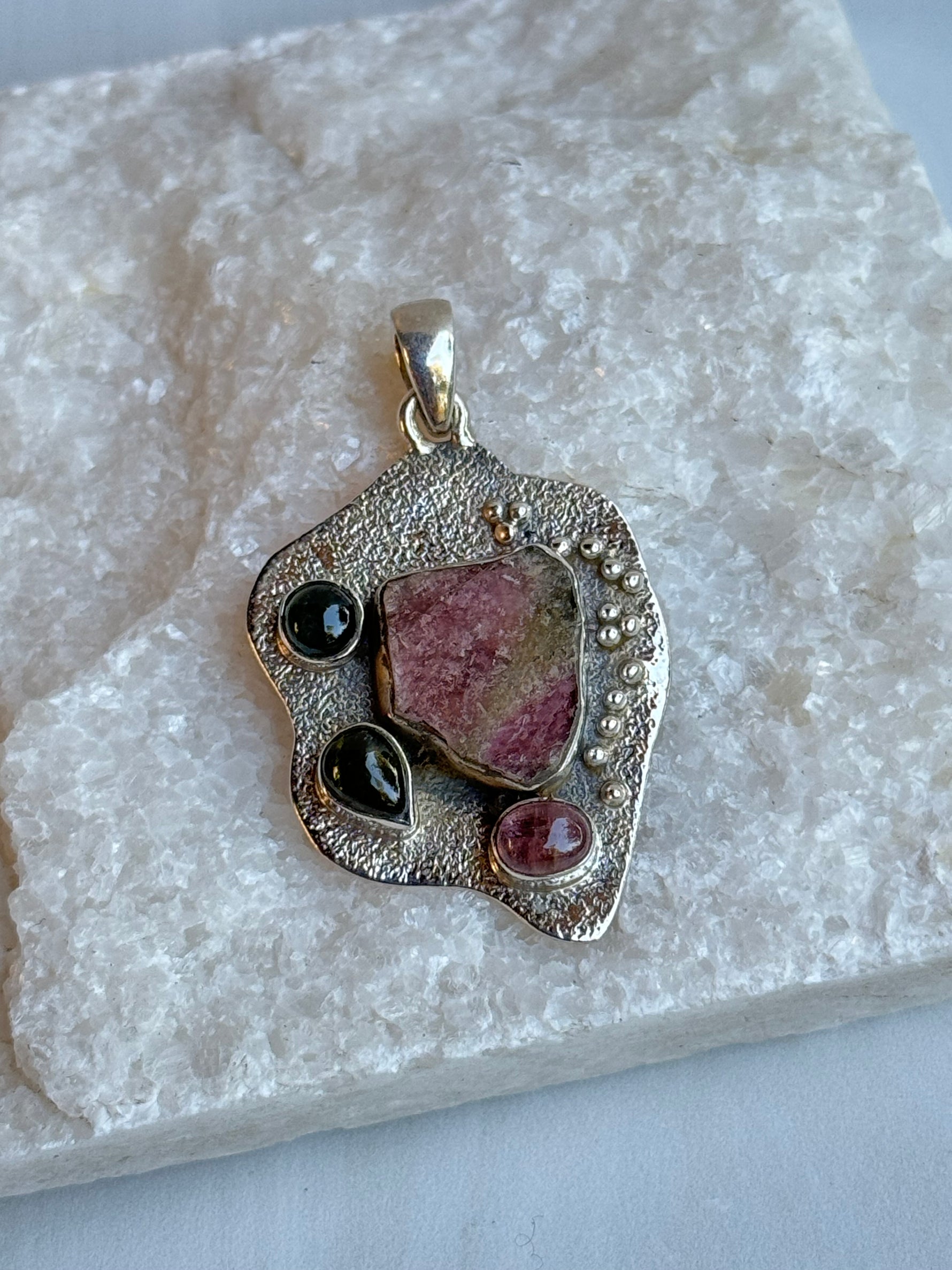 Sterling Silver Watermelon Tourmaline Pendants | Ulka Rocks