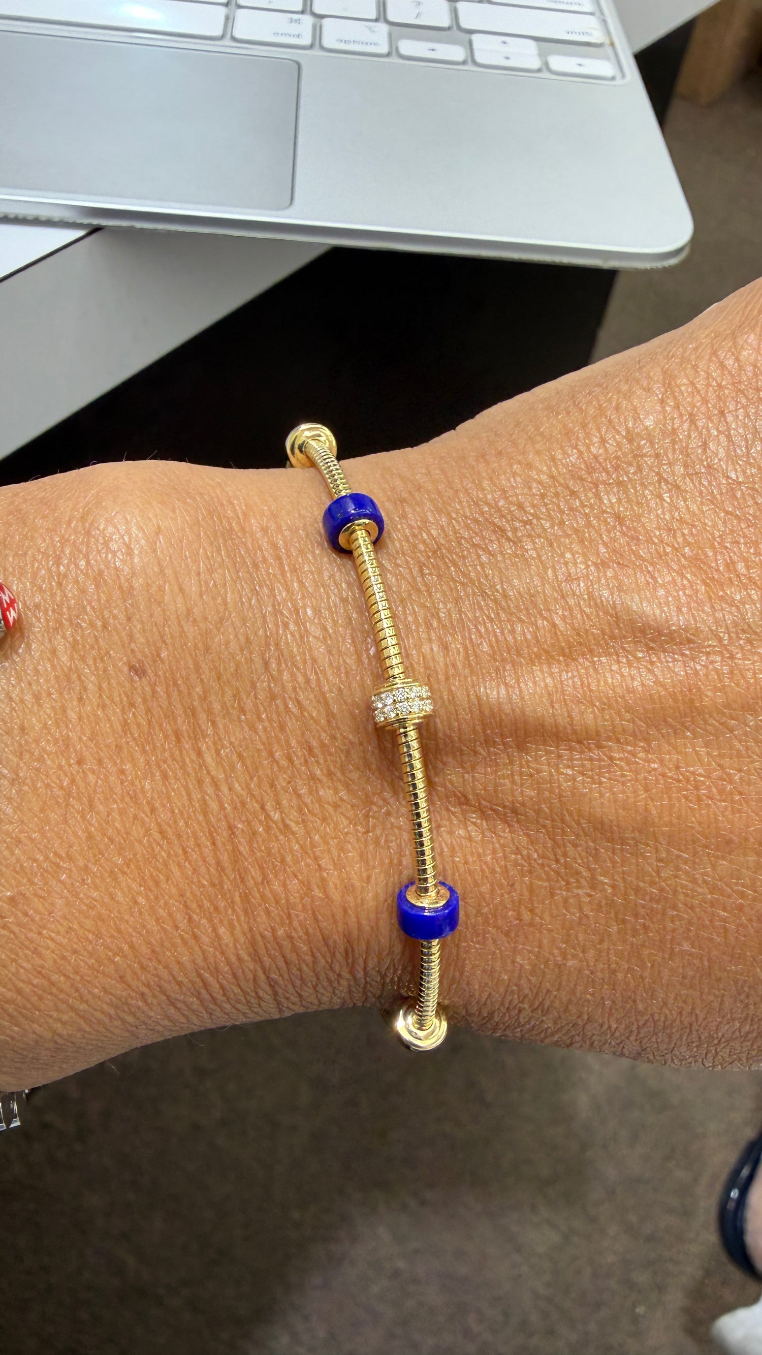 14k Yellow Gold Bracelet With Lapis Lazuli 6.5 inches