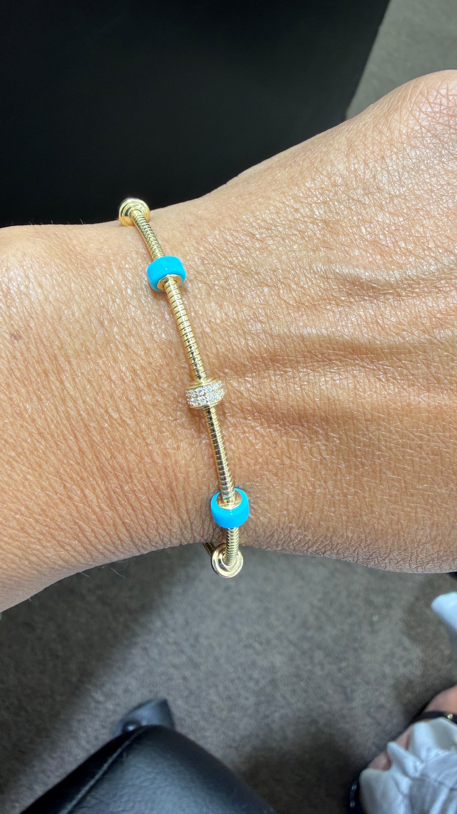 14k Yellow Gold Bracelet With Turquoise 6.5 inches