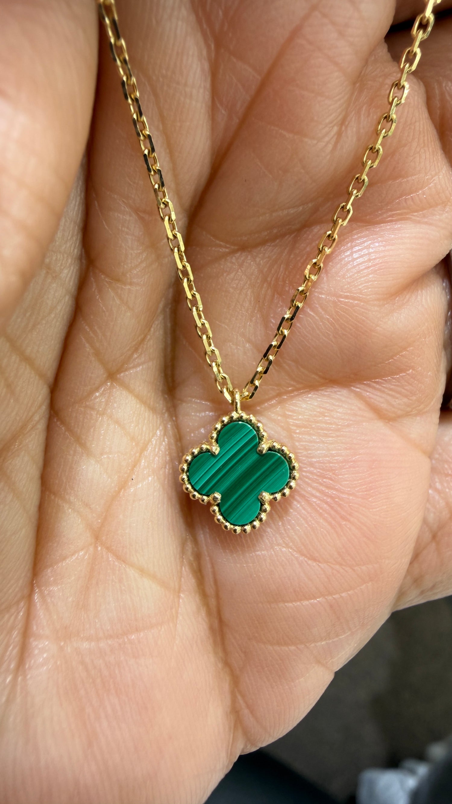 14k Yellow Gold Necklace With Malachite 16-18 inches