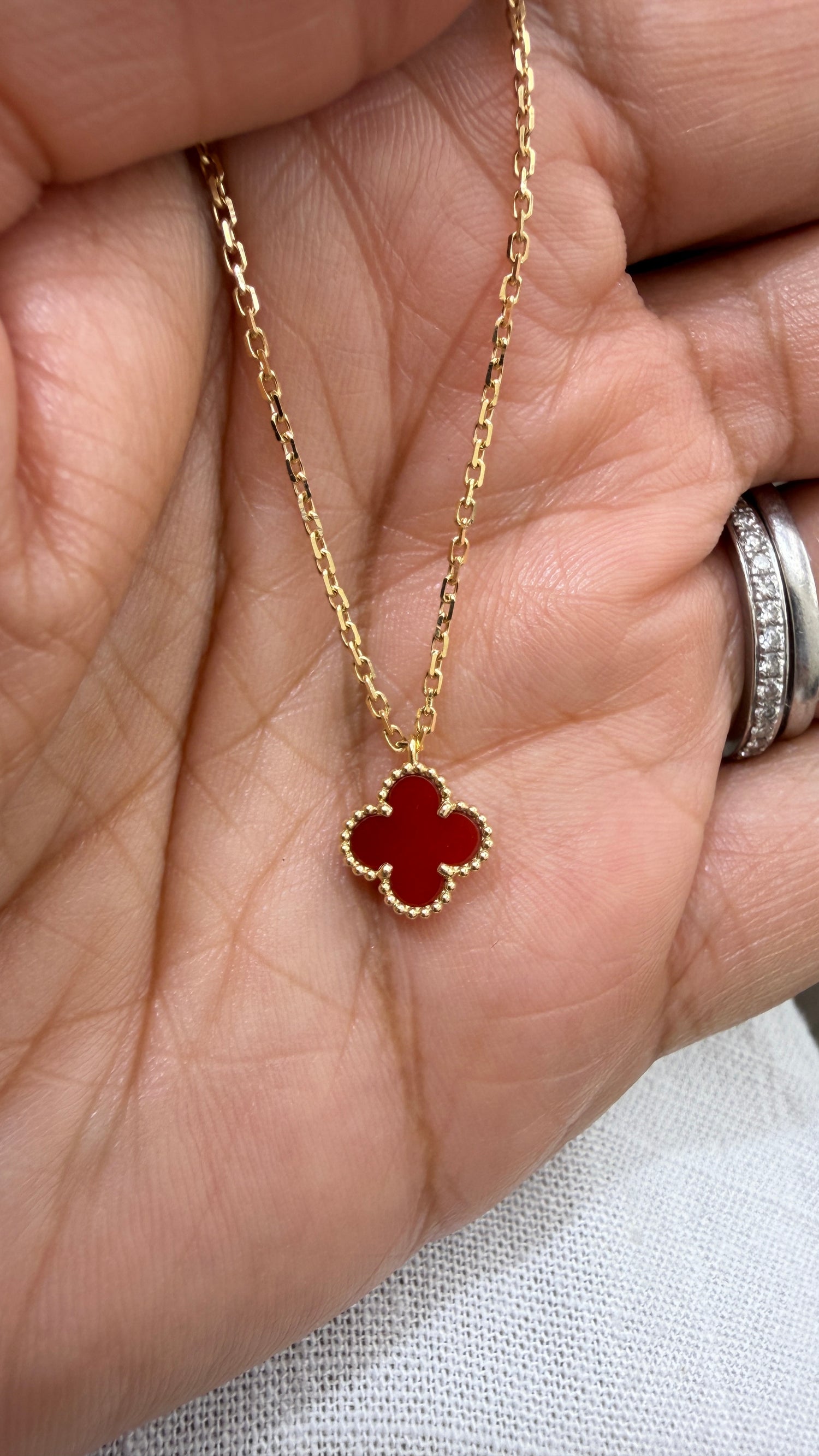 18k Yellow Gold Necklace With Carnelian 16-18 inches